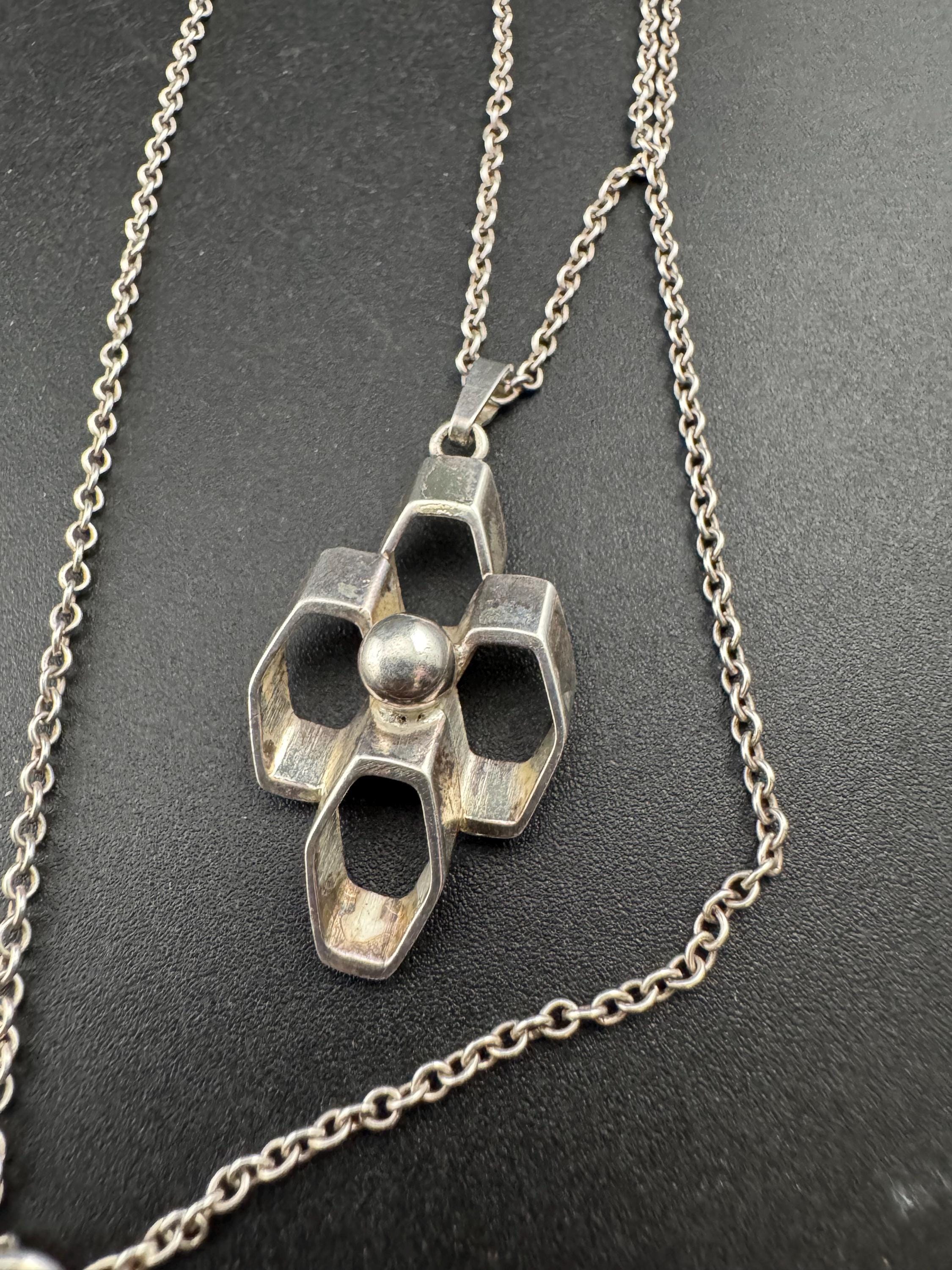 Signed A&D Andreas Daub 925 sterling Silver brutalist modernist pendant on an 19” chain
