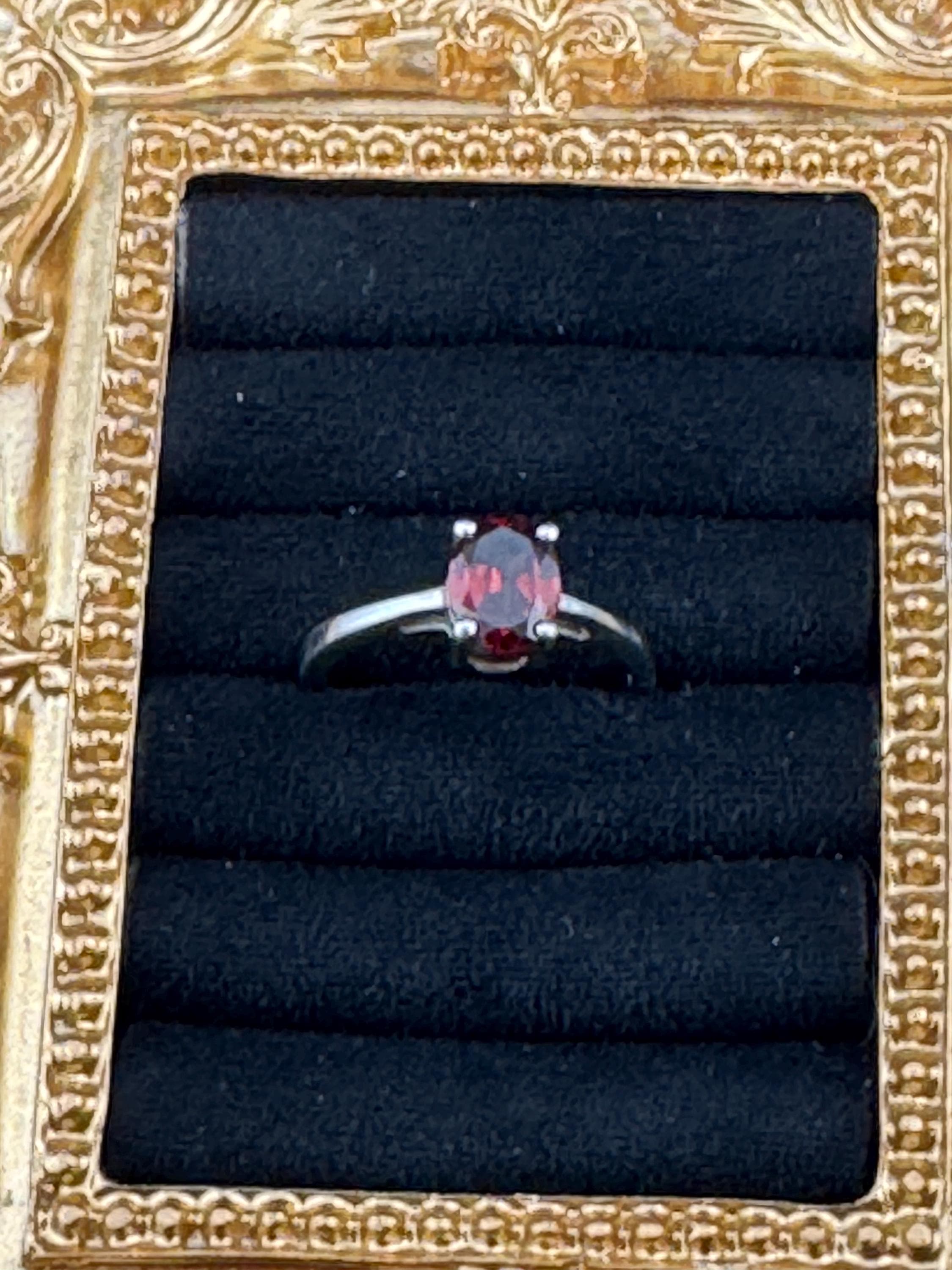 Retro Ruby Garnet Sterling Silver Dress Ring - UK Size L