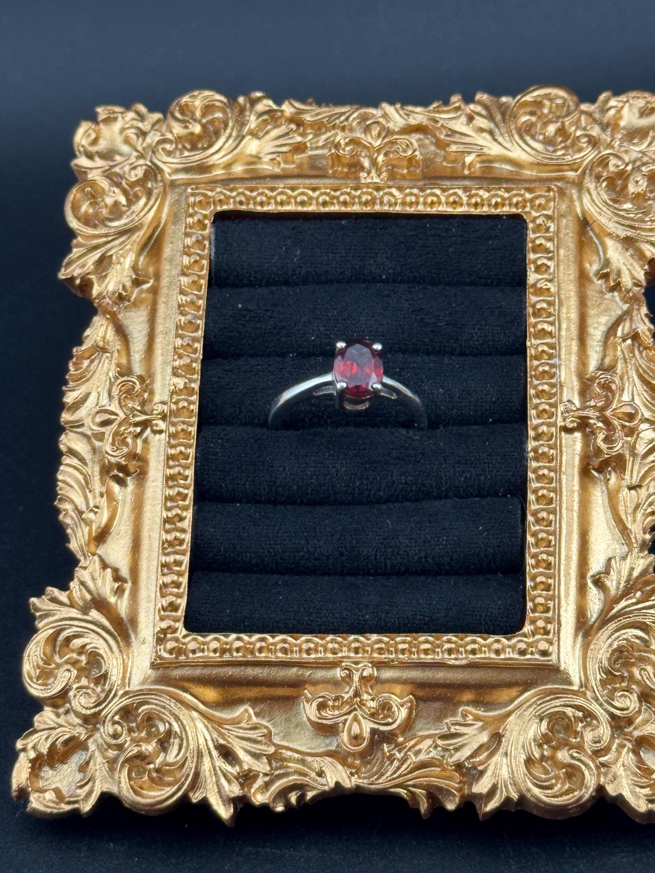 Retro Ruby Garnet Sterling Silver Dress Ring - UK Size L