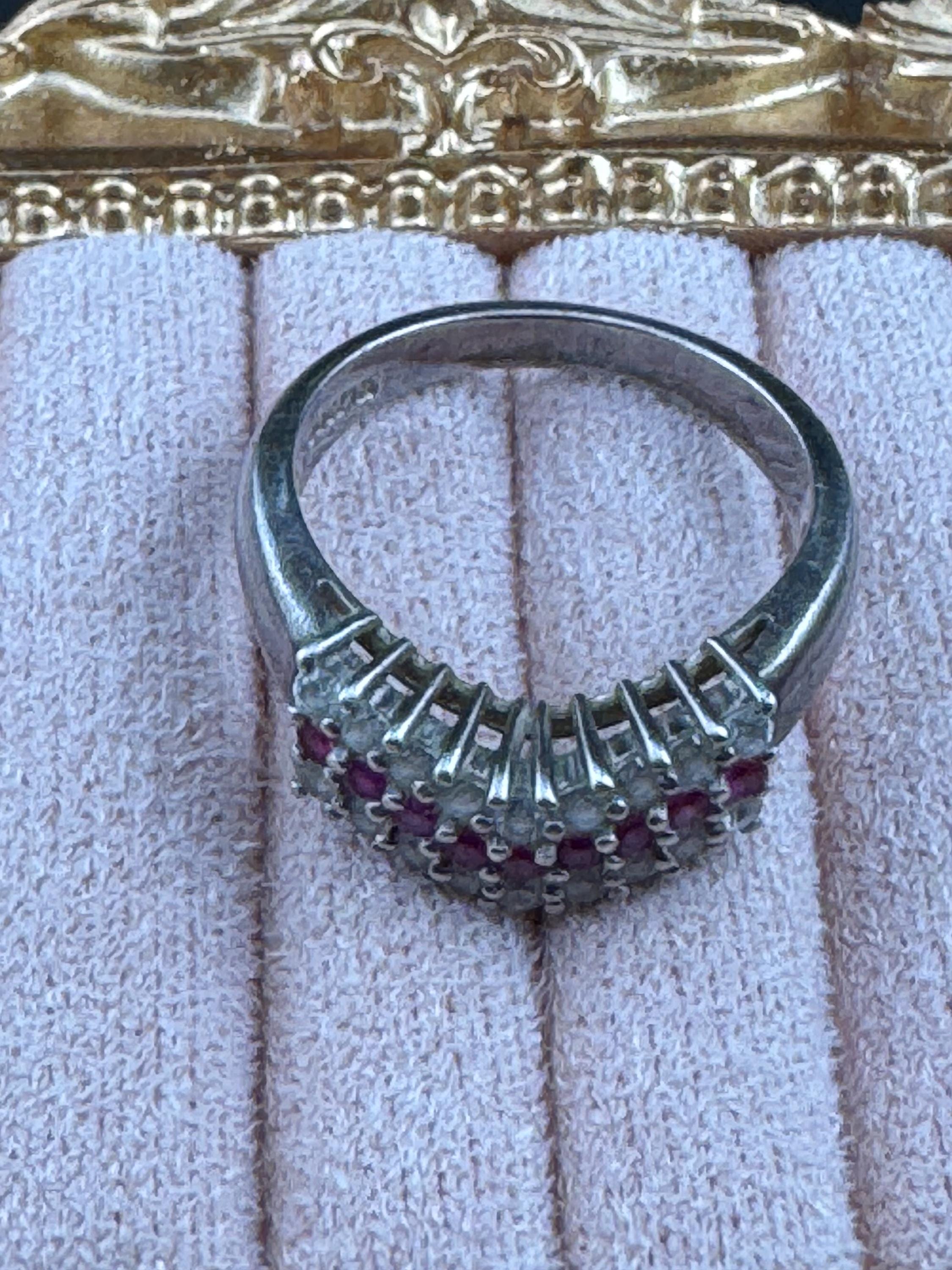 Retro Pink Gemstone Cluster Ring: Sterling Silver 925, UK Size N