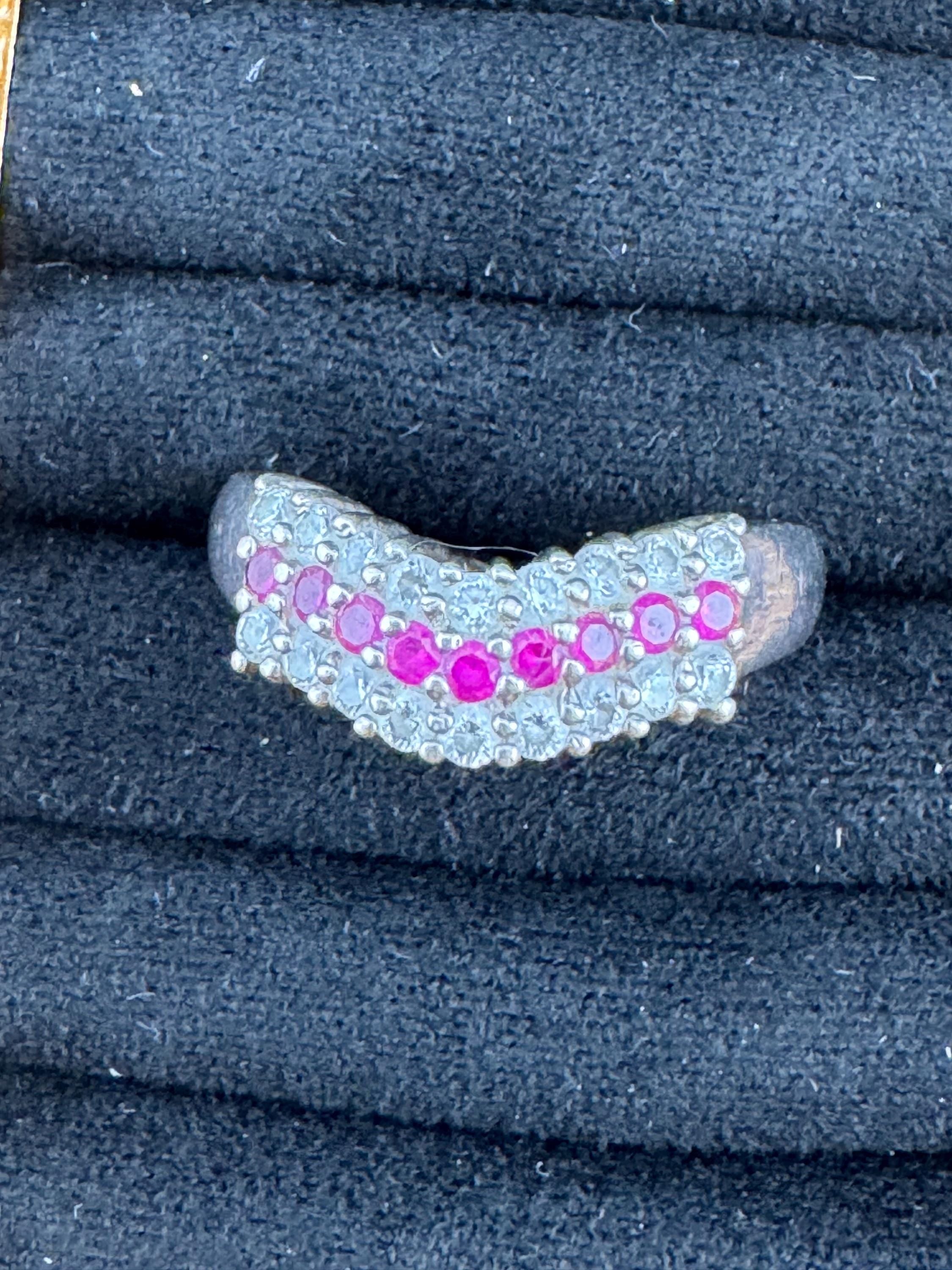 Retro Pink Gemstone Cluster Ring: Sterling Silver 925, UK Size N