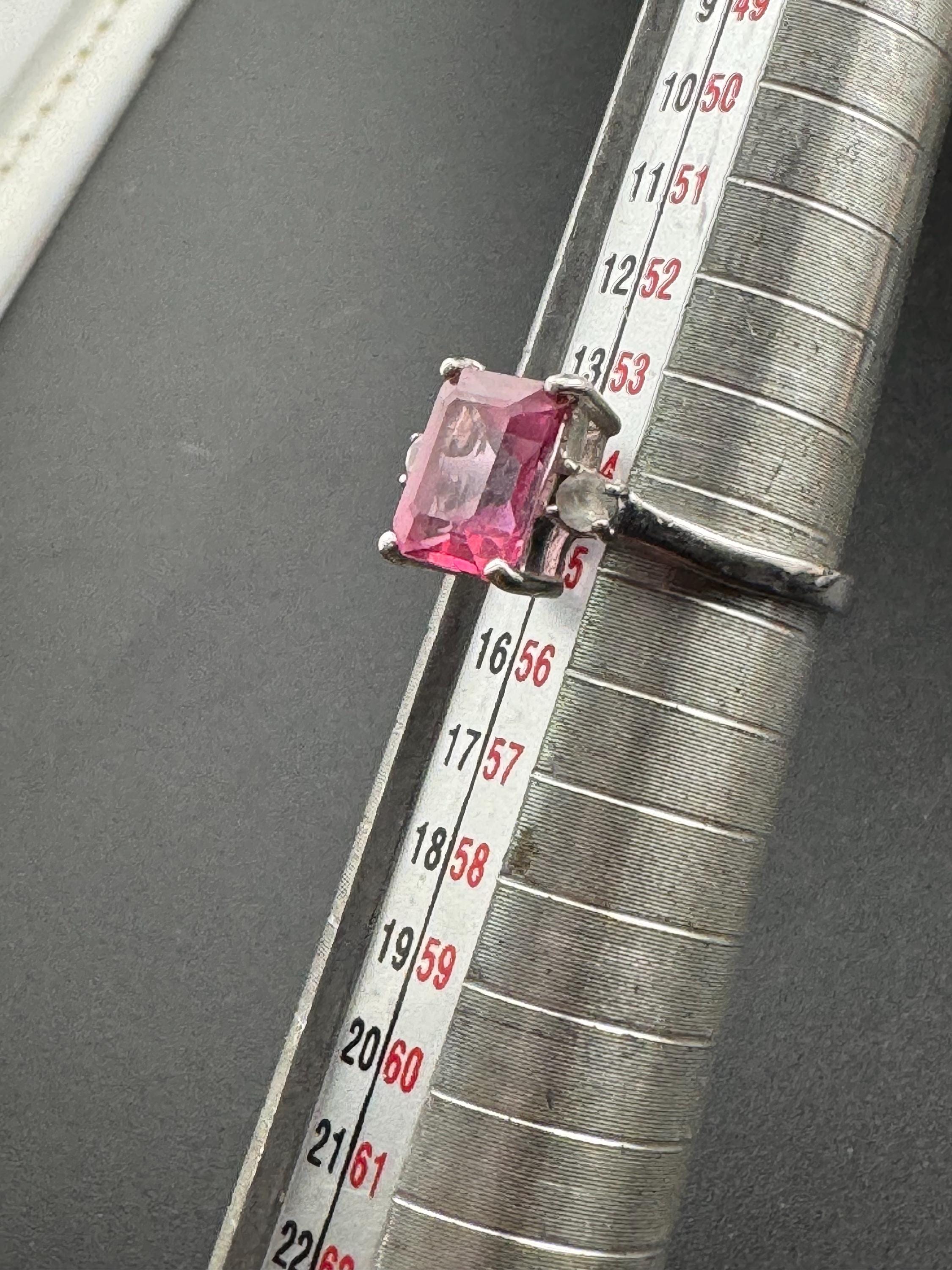 Retro Pink Gemstone Sterling Silver Dress Ring - UK Size N.5