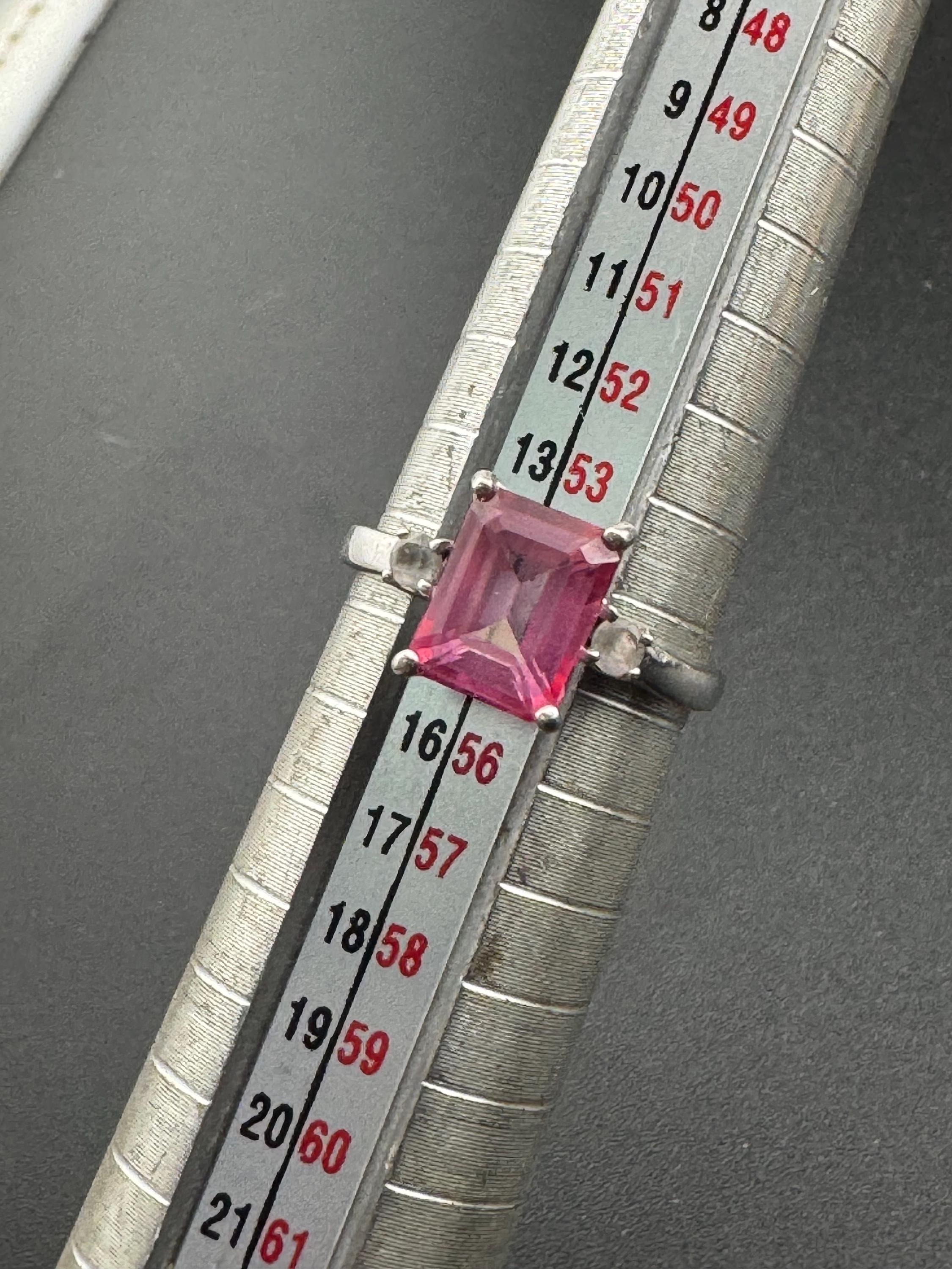 Retro Pink Gemstone Sterling Silver Dress Ring - UK Size N.5