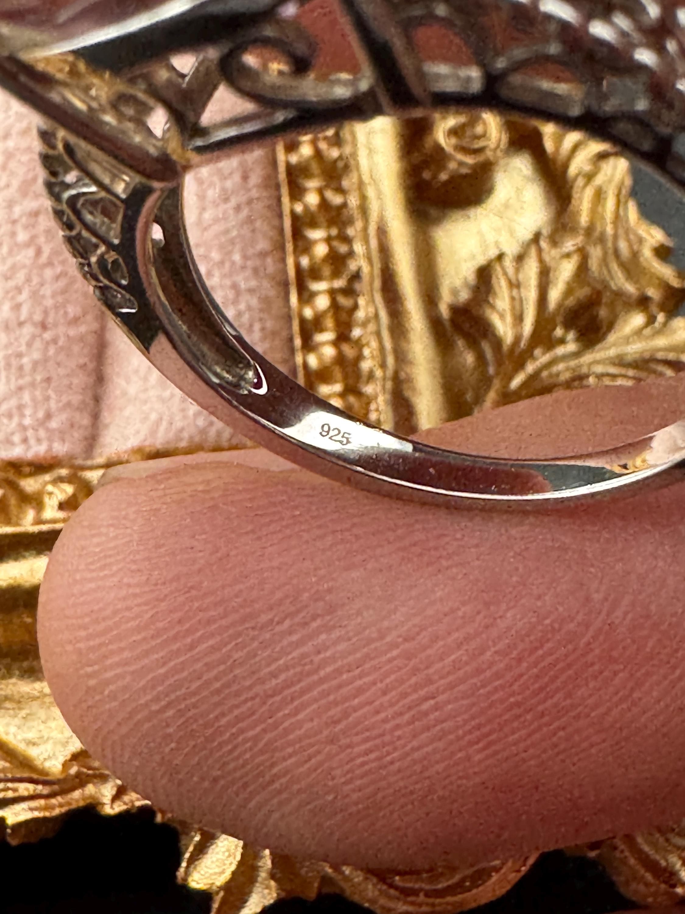 Retro Citrine & Pink Gemstone Ring: Sterling Silver 925, UK Size N.5