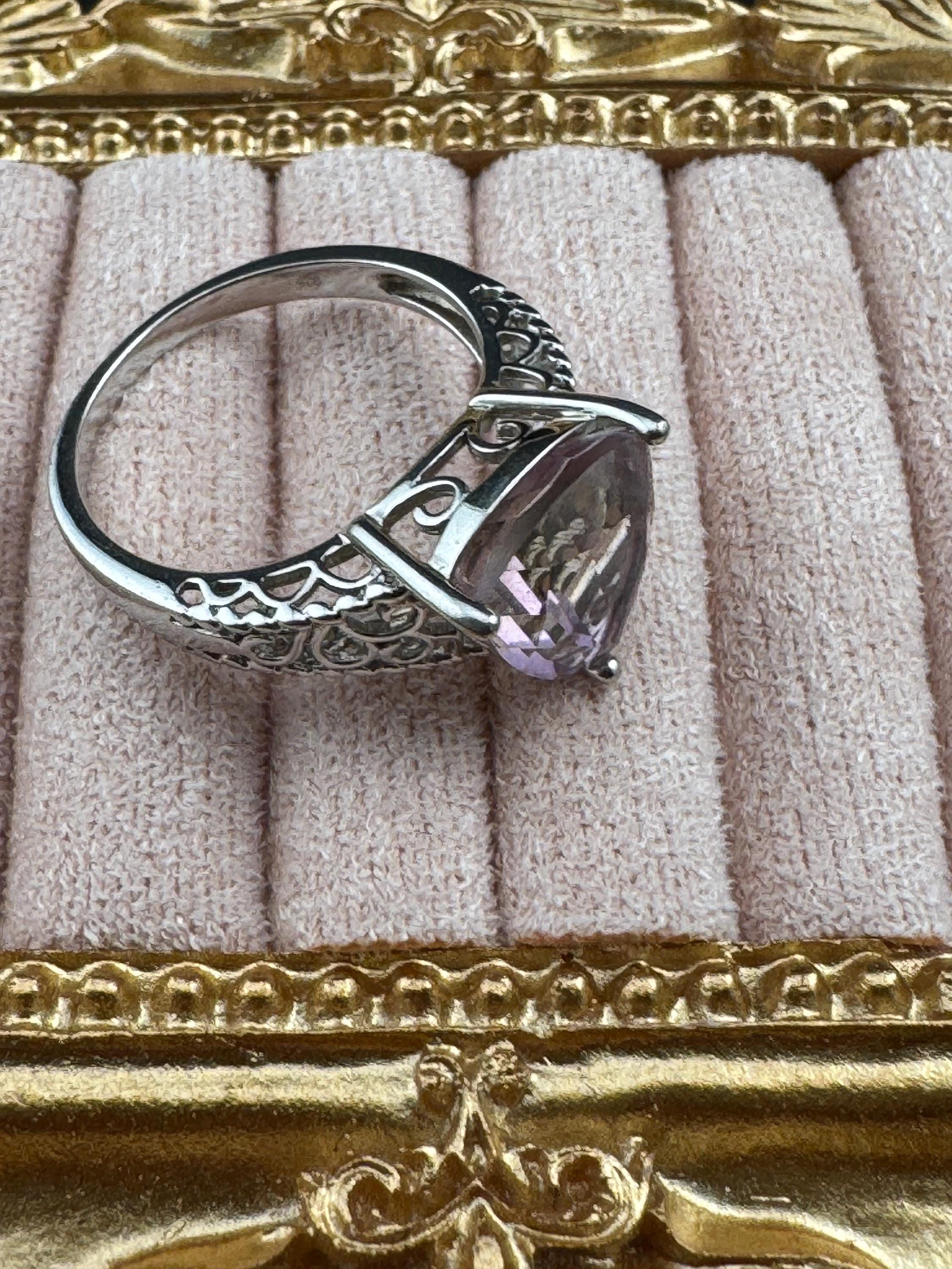 Retro Citrine & Pink Gemstone Ring: Sterling Silver 925, UK Size N.5