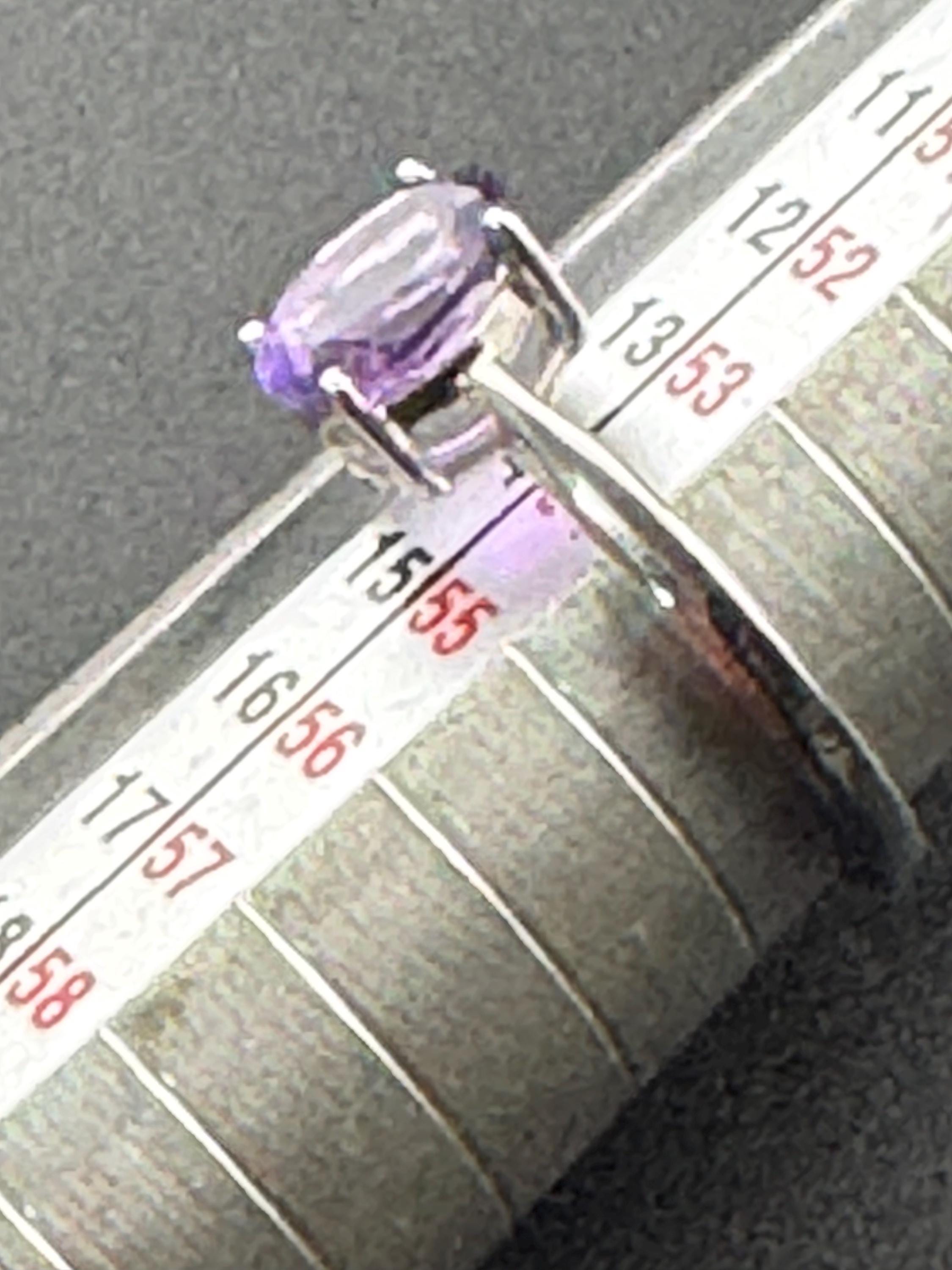 Retro Purple Gemstone Sterling Silver Solitaire Ring - UK Size N.5