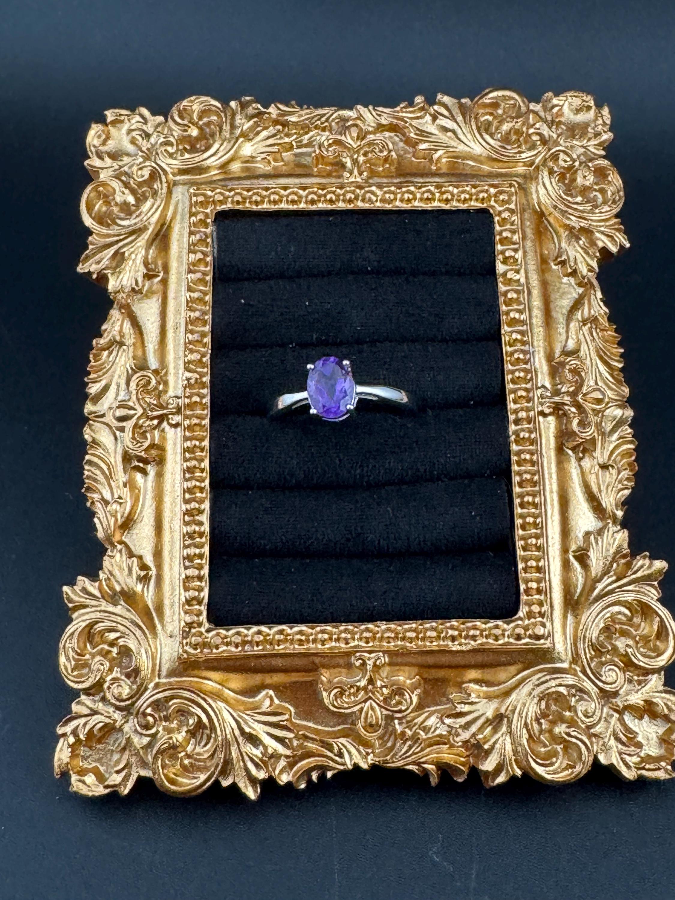 Retro Purple Gemstone Sterling Silver Solitaire Ring - UK Size N.5