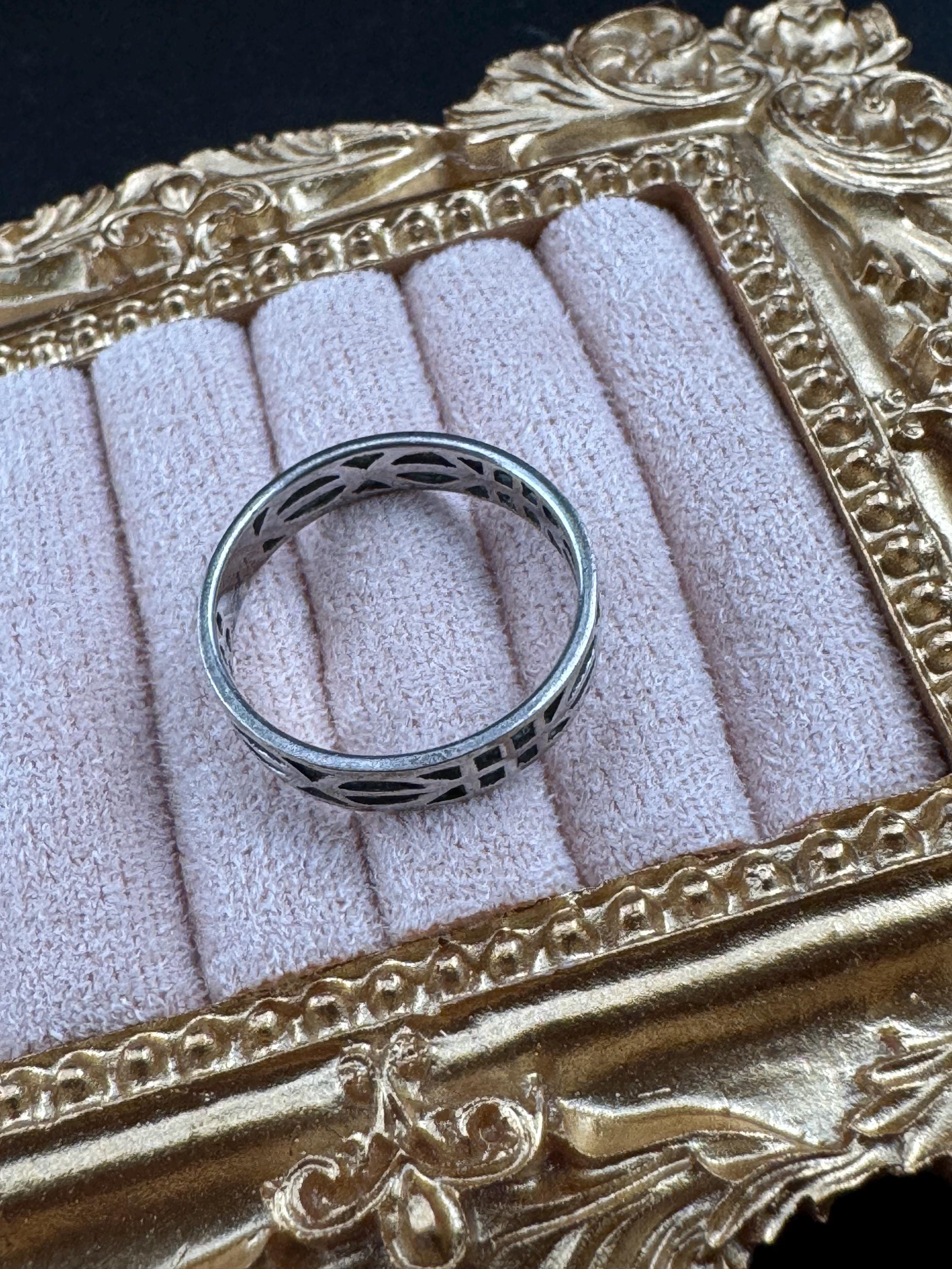 Size N 925 sterling silver openwork  art nouveau band dress ring