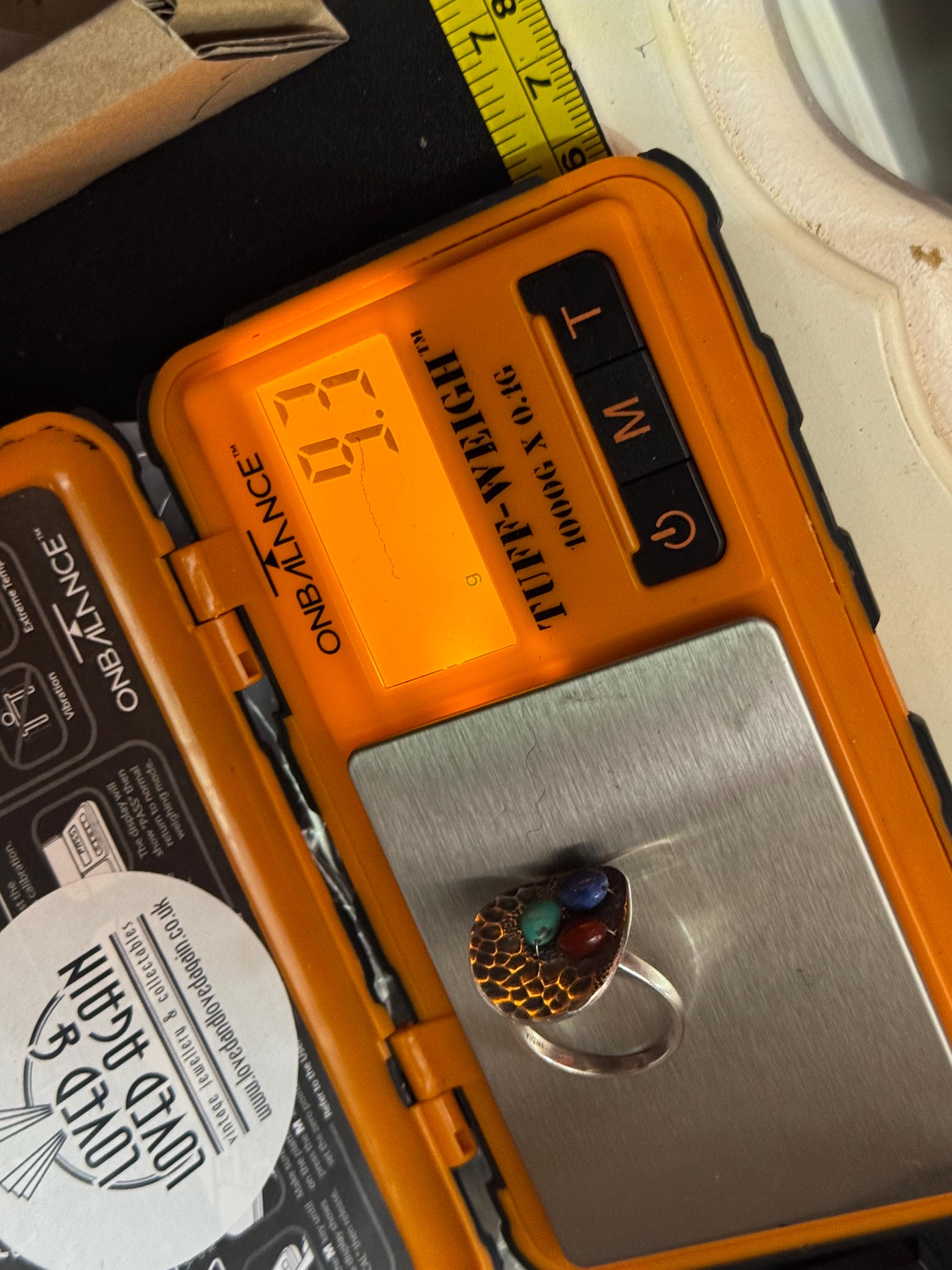 Mens Sterling Silver Gemstone Ring: Lapis, Malachite, Carnelian - UK Size T