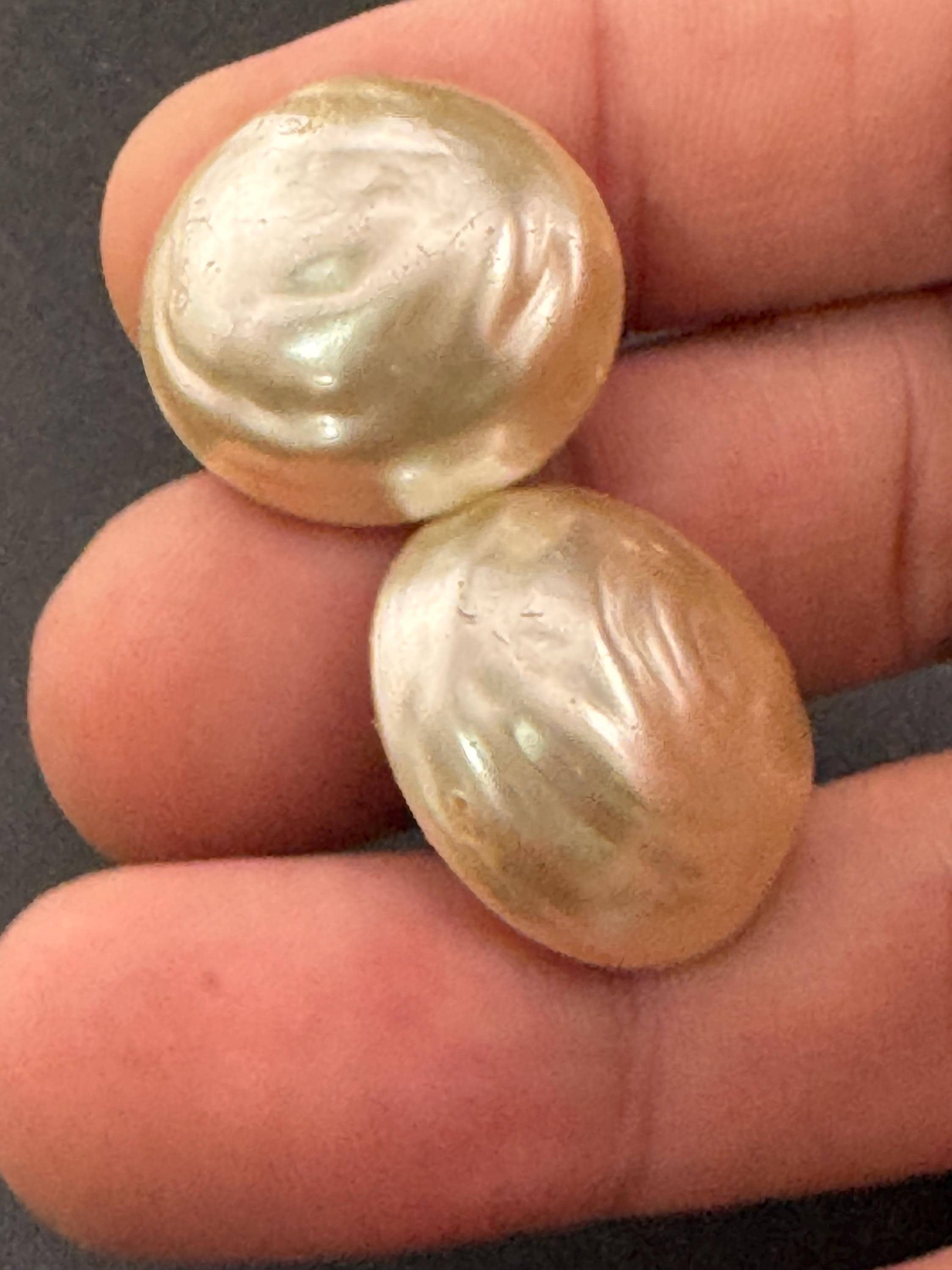 Vintage large sterling silver mid century faux button pearl clip on earrings 925