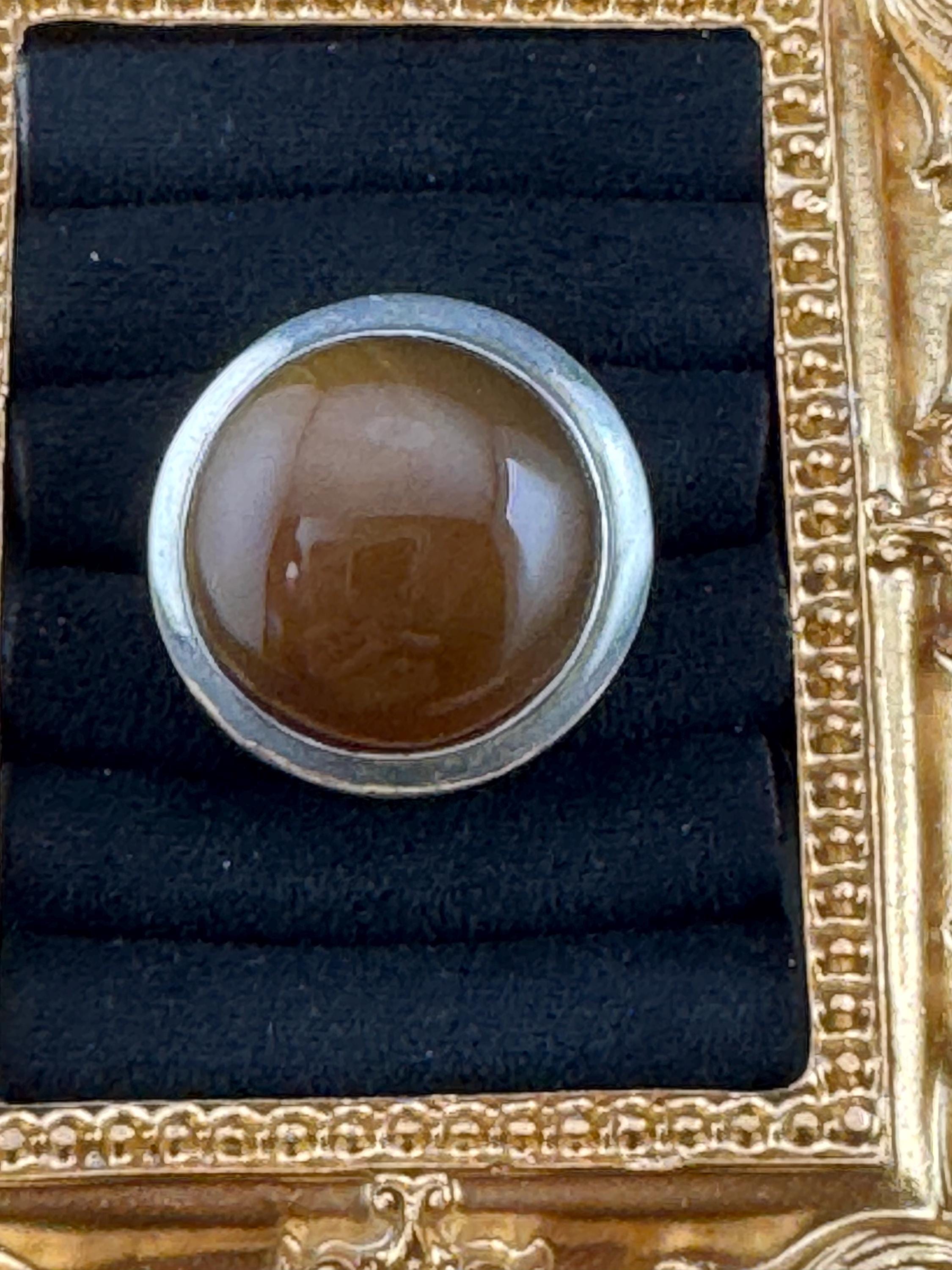 925 sterling silver Vintage brown agaye chunky oversizedring 12.9 grams size Q