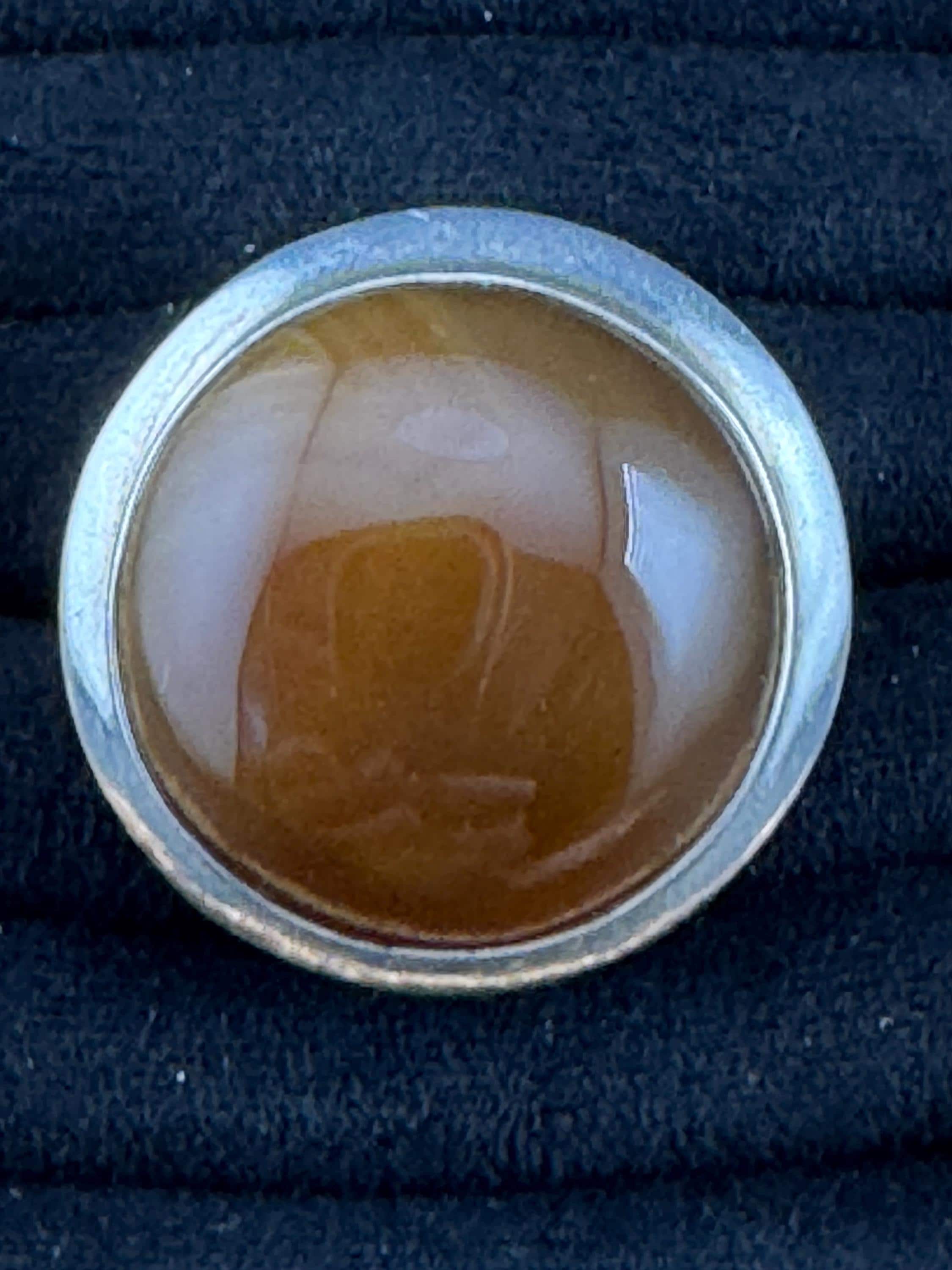 925 sterling silver Vintage brown agaye chunky oversizedring 12.9 grams size Q