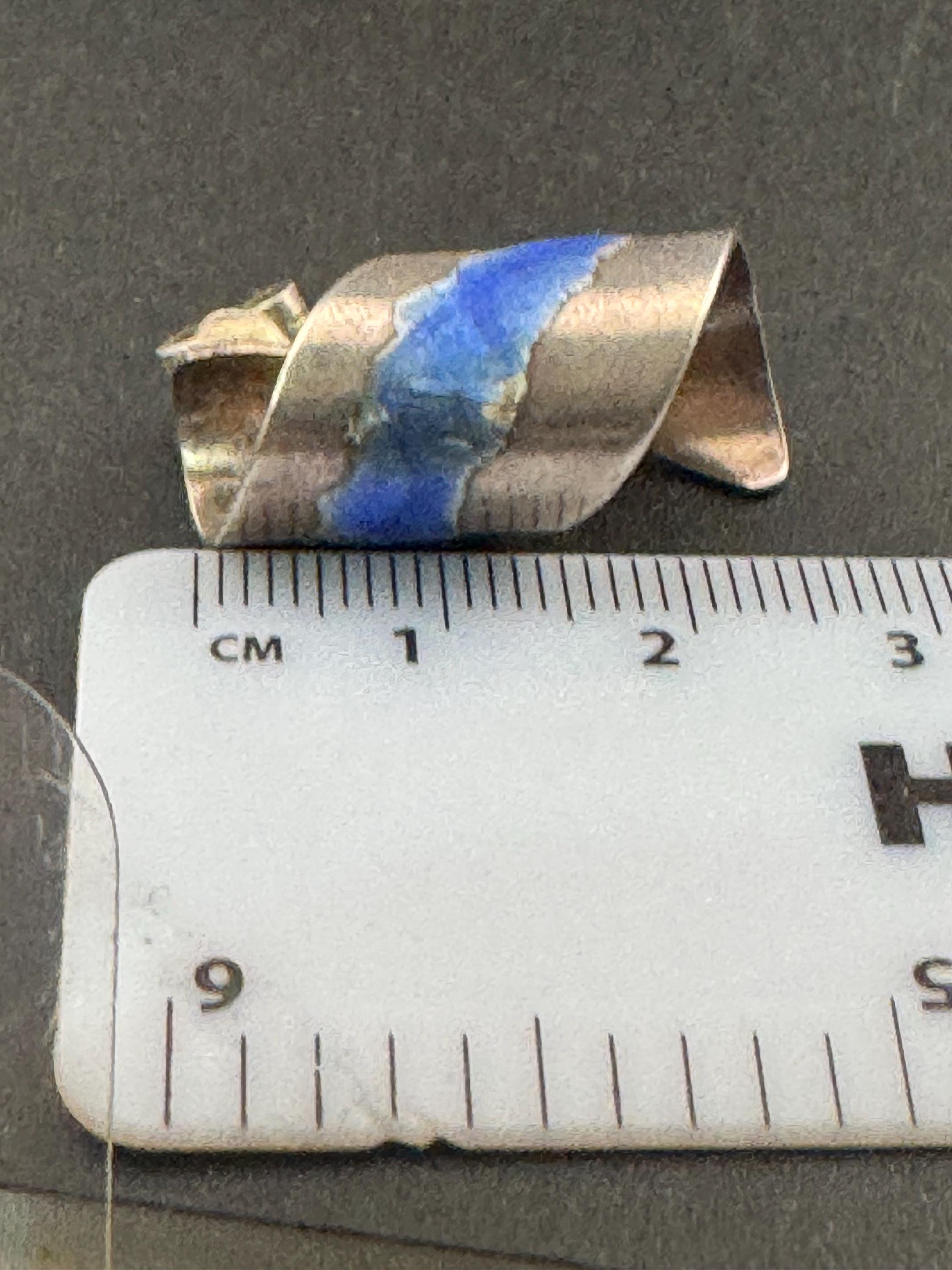 925 sterling silver artisan blue enamel twist earrings for pierced ears 8.3 grams 2.5cm