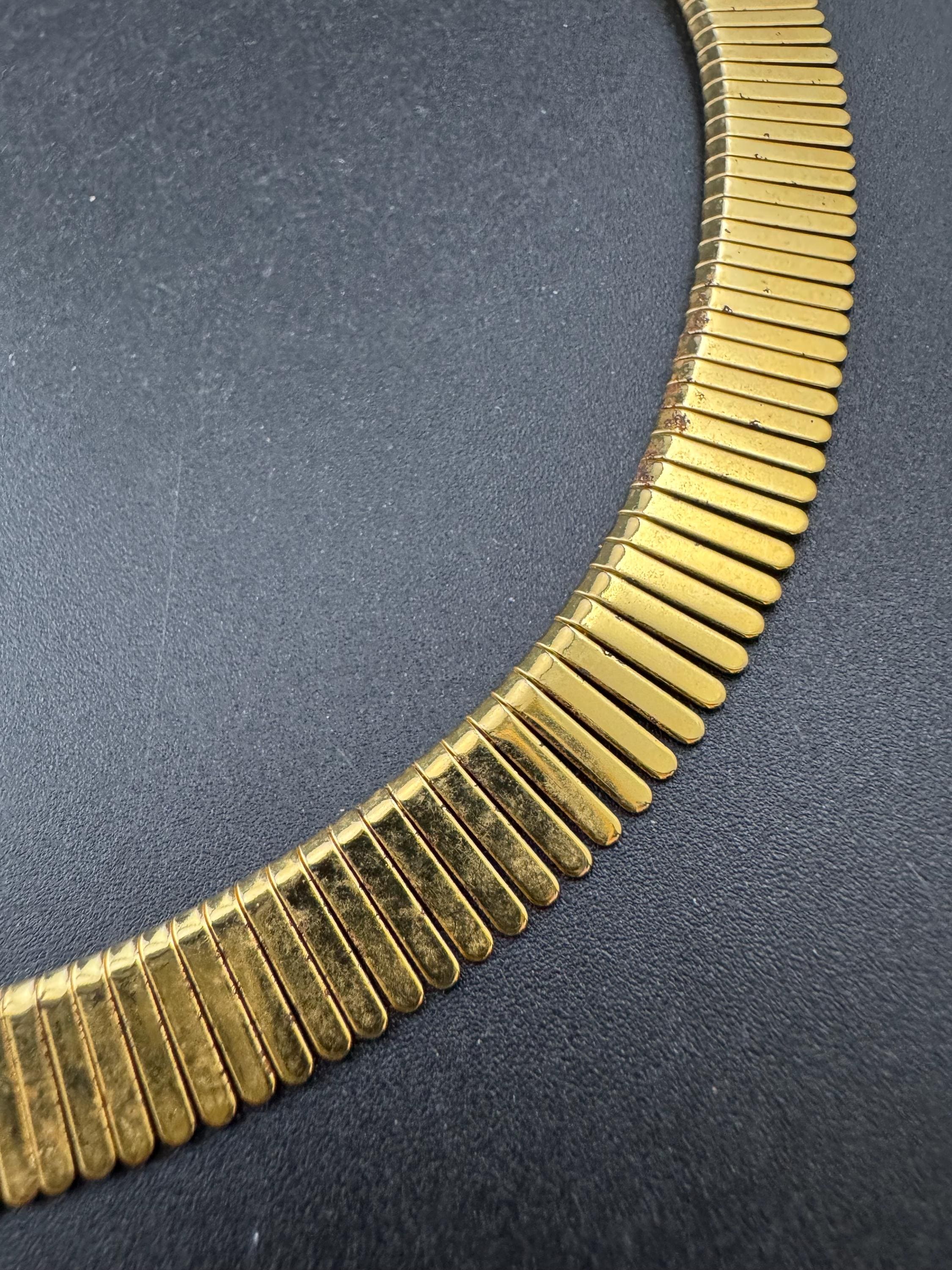 retro gold tone 1cm wide link omega choker collar necklace, Egyptian revival style 44cm