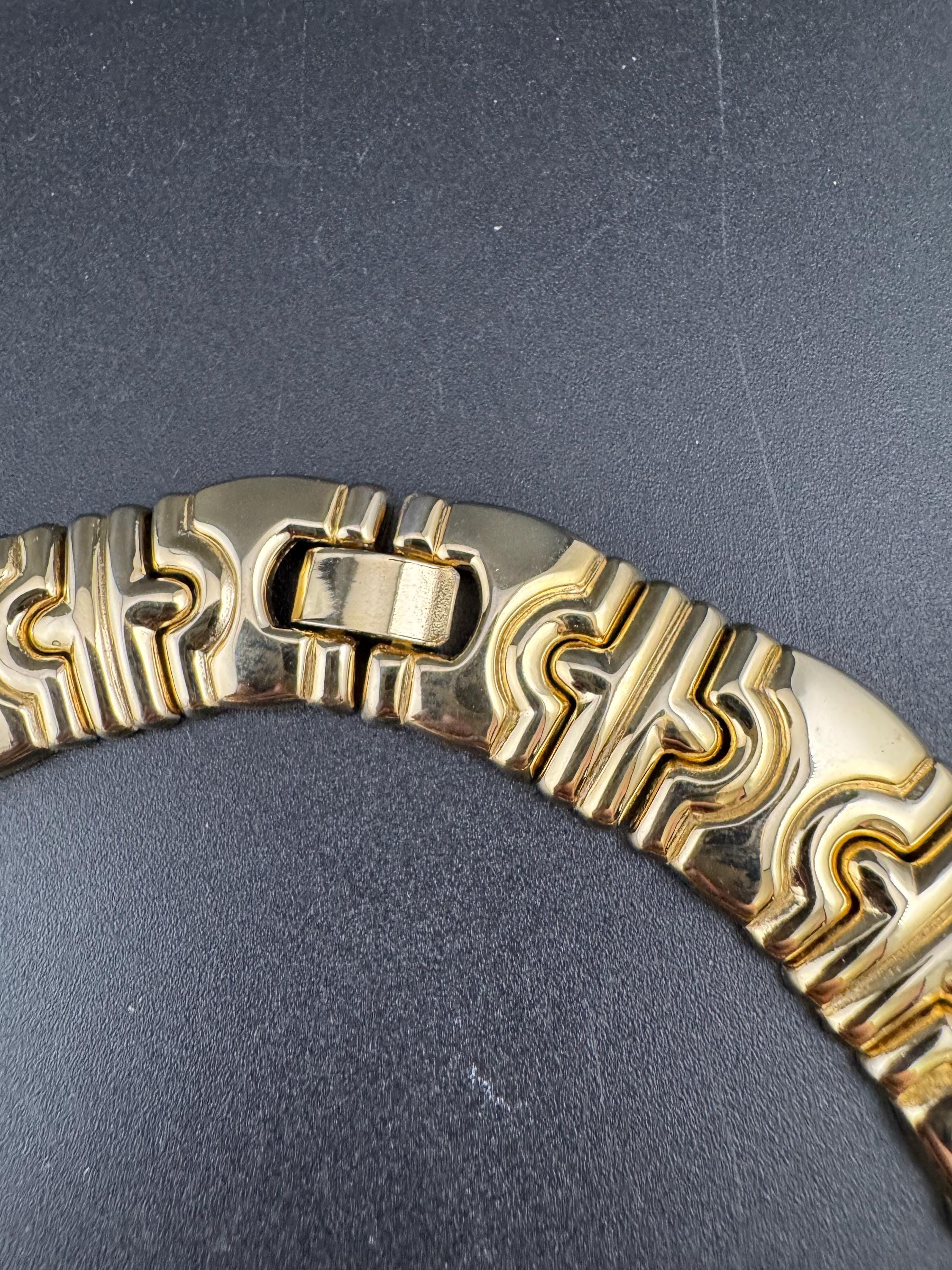 Vintage gold tone wide raised panel chain link choker collar necklace 40cm petite fit