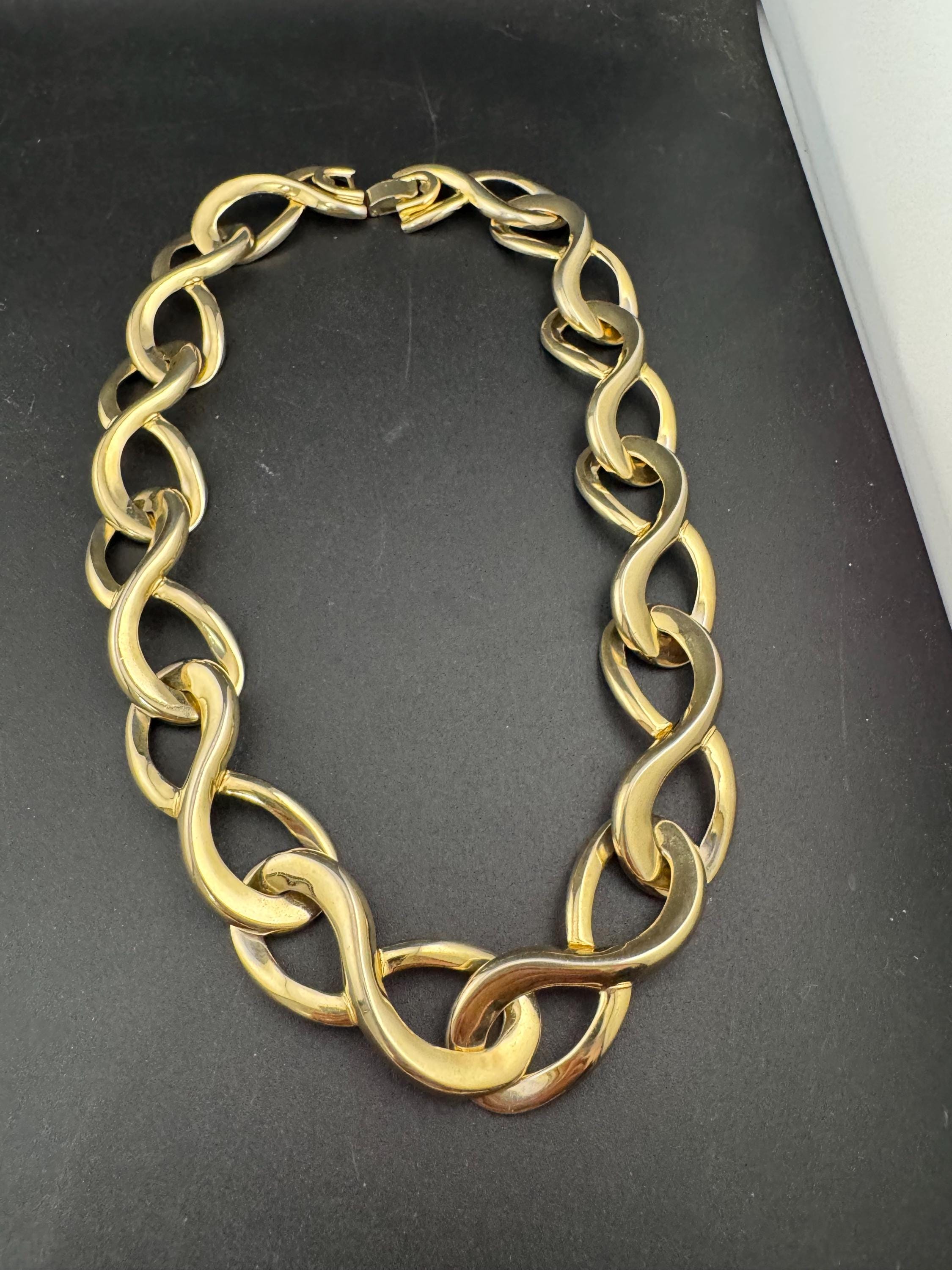 80s retro gold tone wide link collar choker necklace curb chain link 46cm