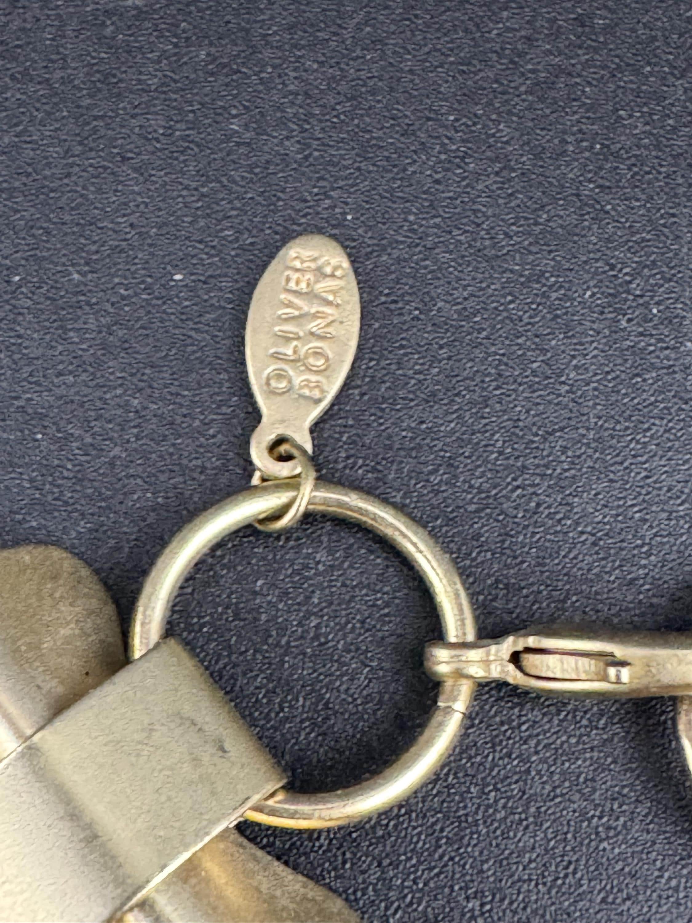 Signed Retro Matt yellow gold tone chunky chain collar necklace 42cm