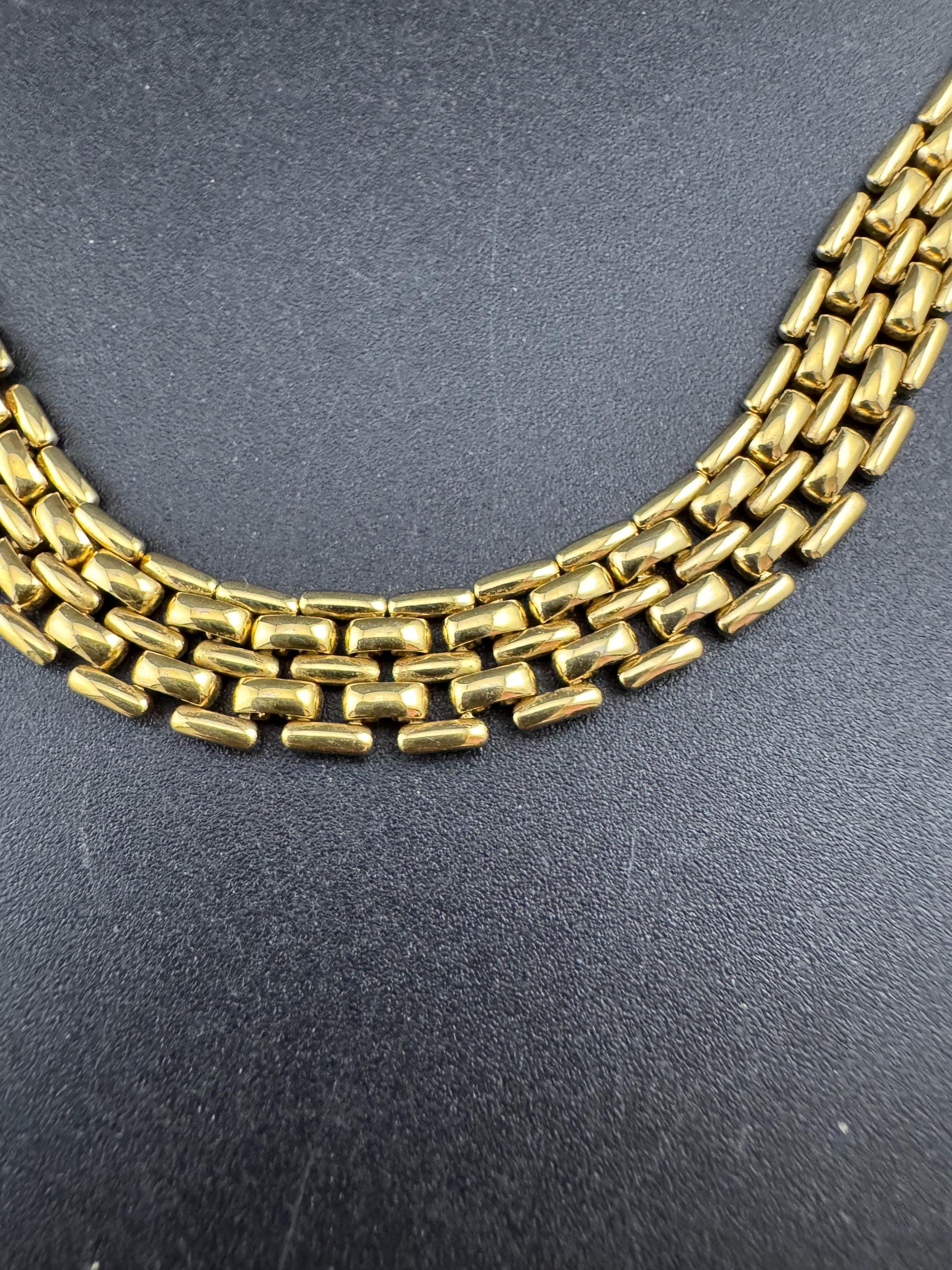 Signed SOLIEL 1980s brick panther link gold tone choker necklace 46cm
