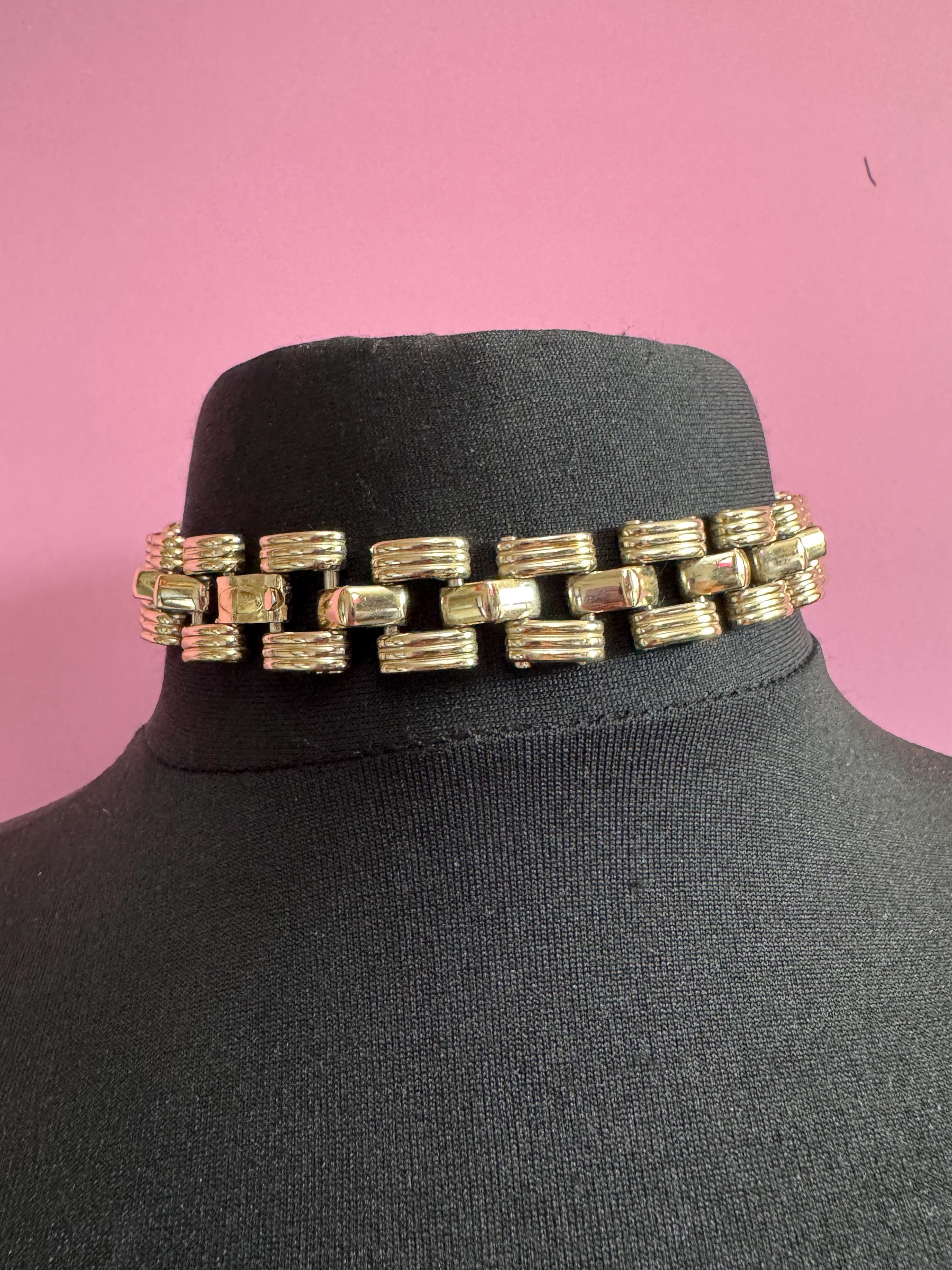 Vintage Petra Egyptian Revival Choker: Gold Tone Wide Panel Necklace