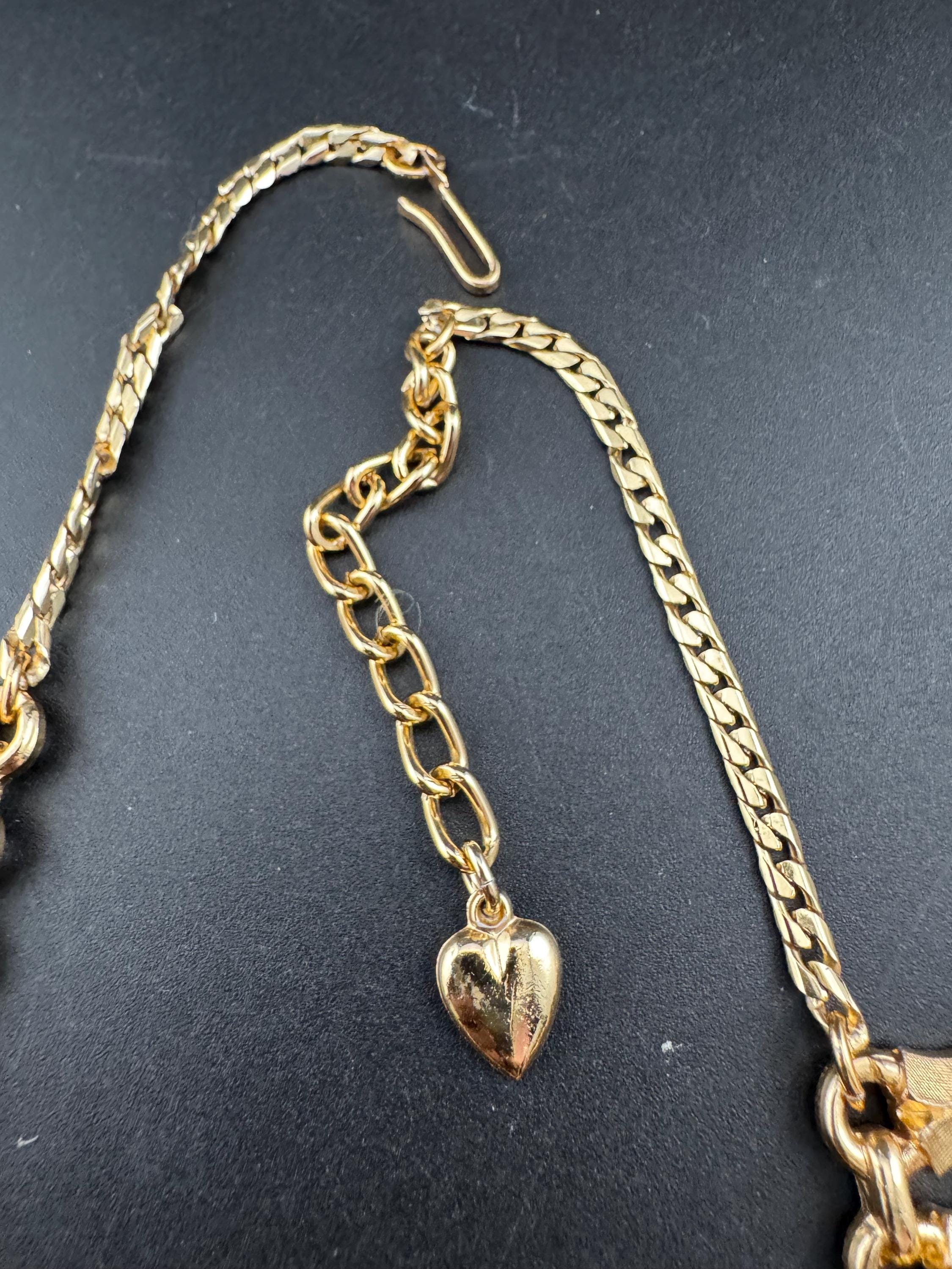 Vintage lightweight Eloxal Egyptian gold tone wide panel link choker necklace 40-46cm