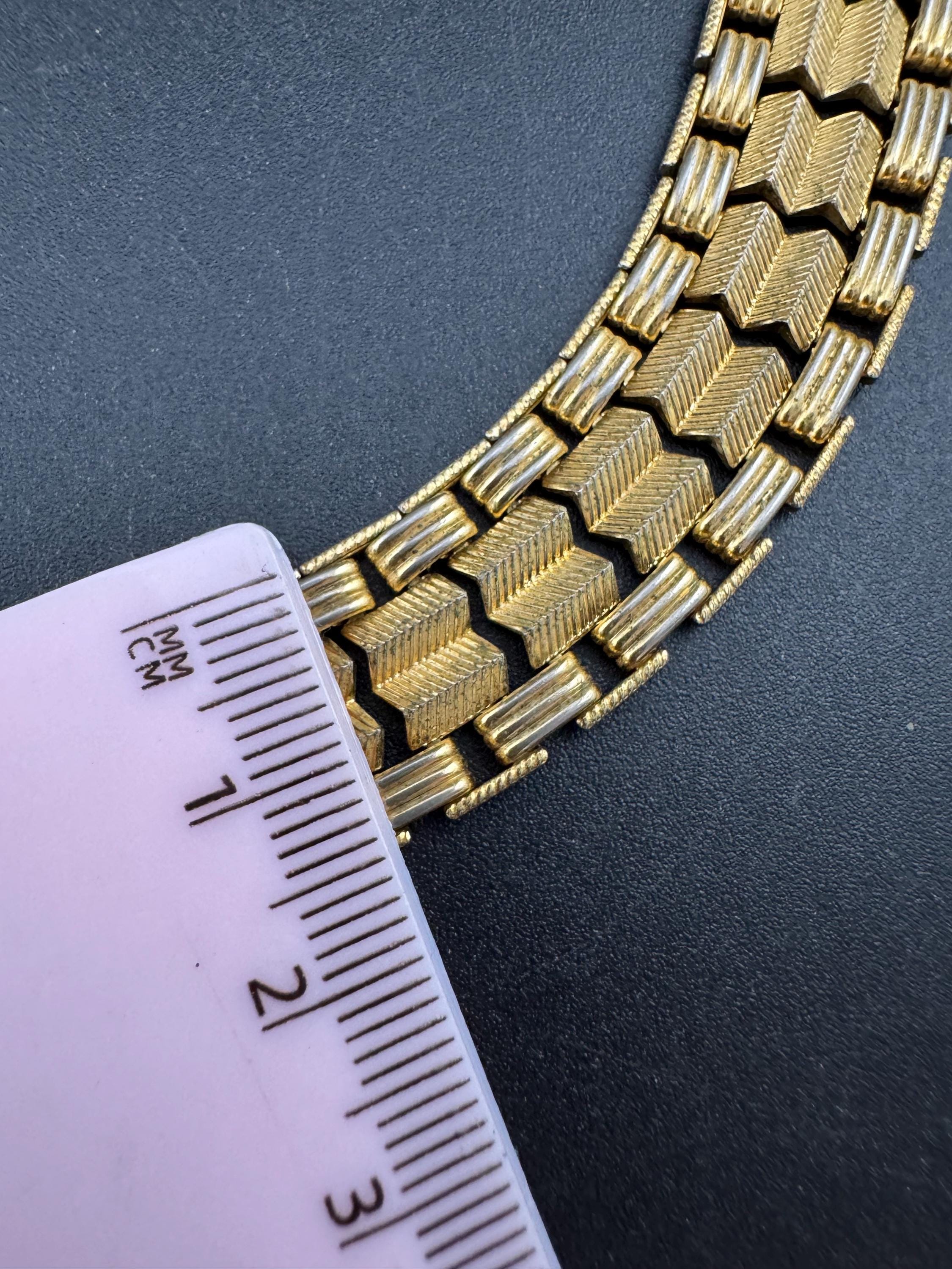 Mid century vintage 42cm Egyptian gold tone wide panel link choker necklace 14mm
