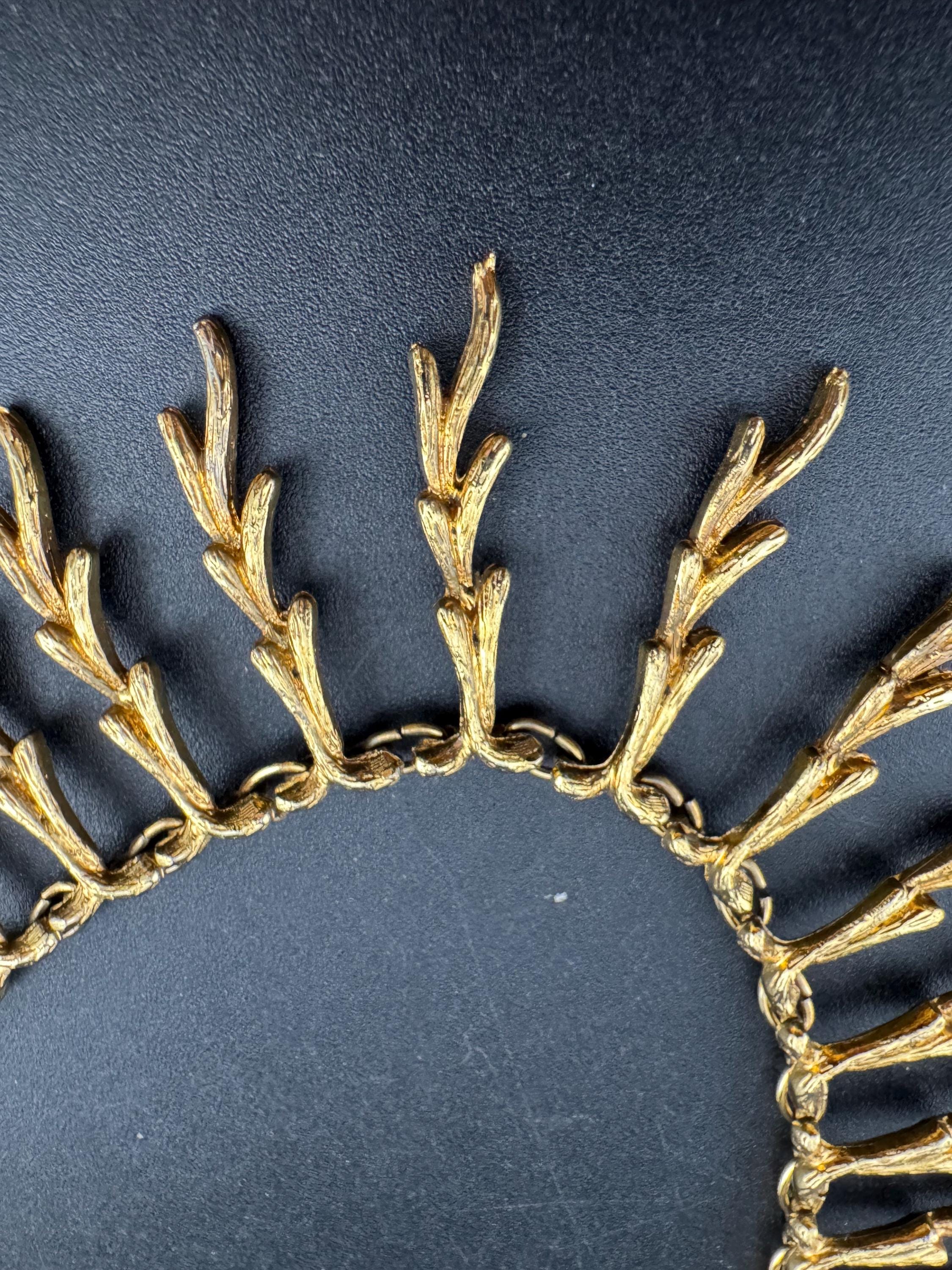 Vintage cleopatra Egyptian fringed  gold tone branch very wide choker necklace 35-41cm