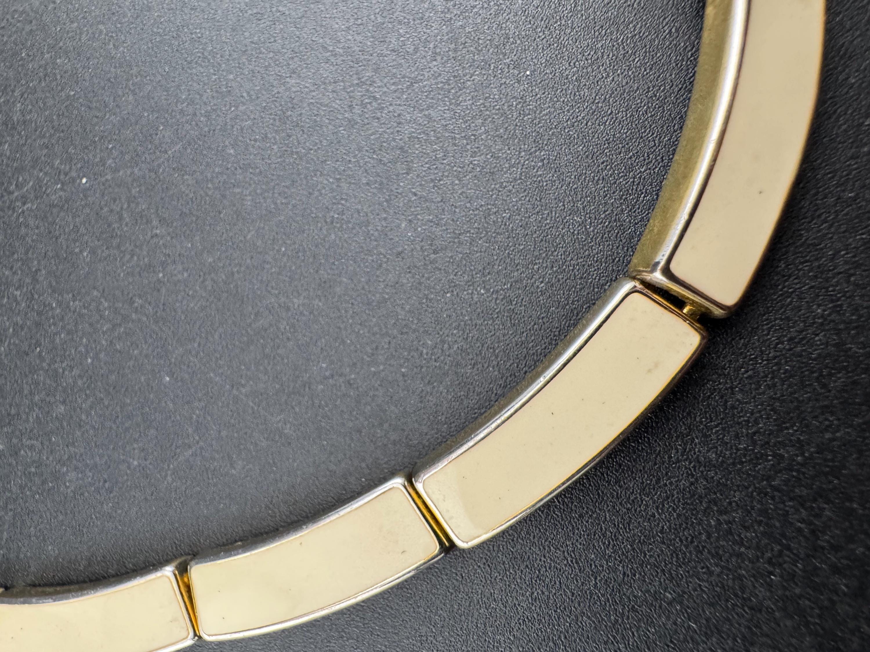 Vintage heavy gold tone and cream enamel panel link choker necklace 45cm