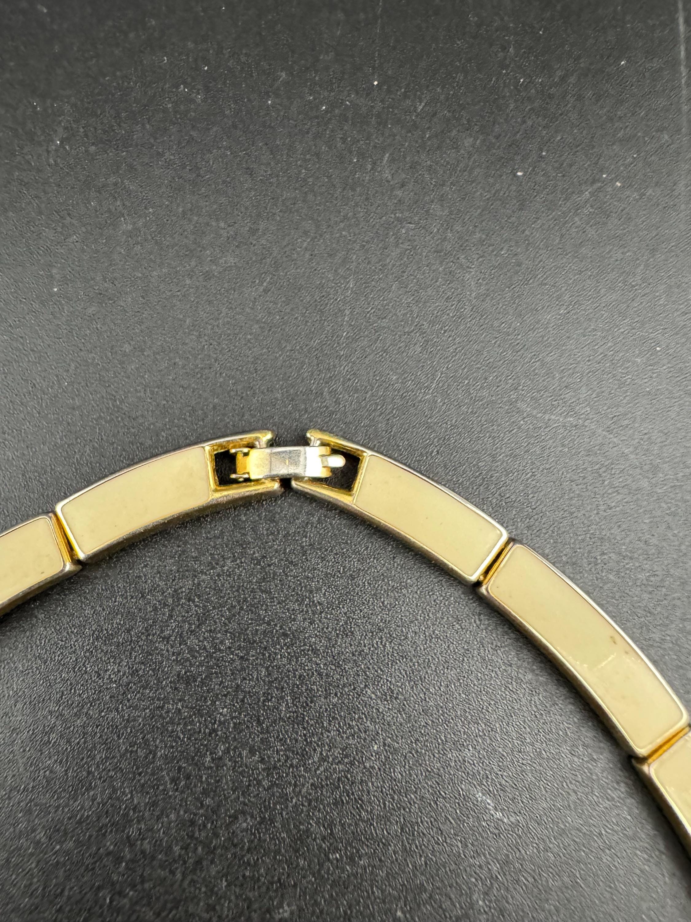 Vintage heavy gold tone and cream enamel panel link choker necklace 45cm