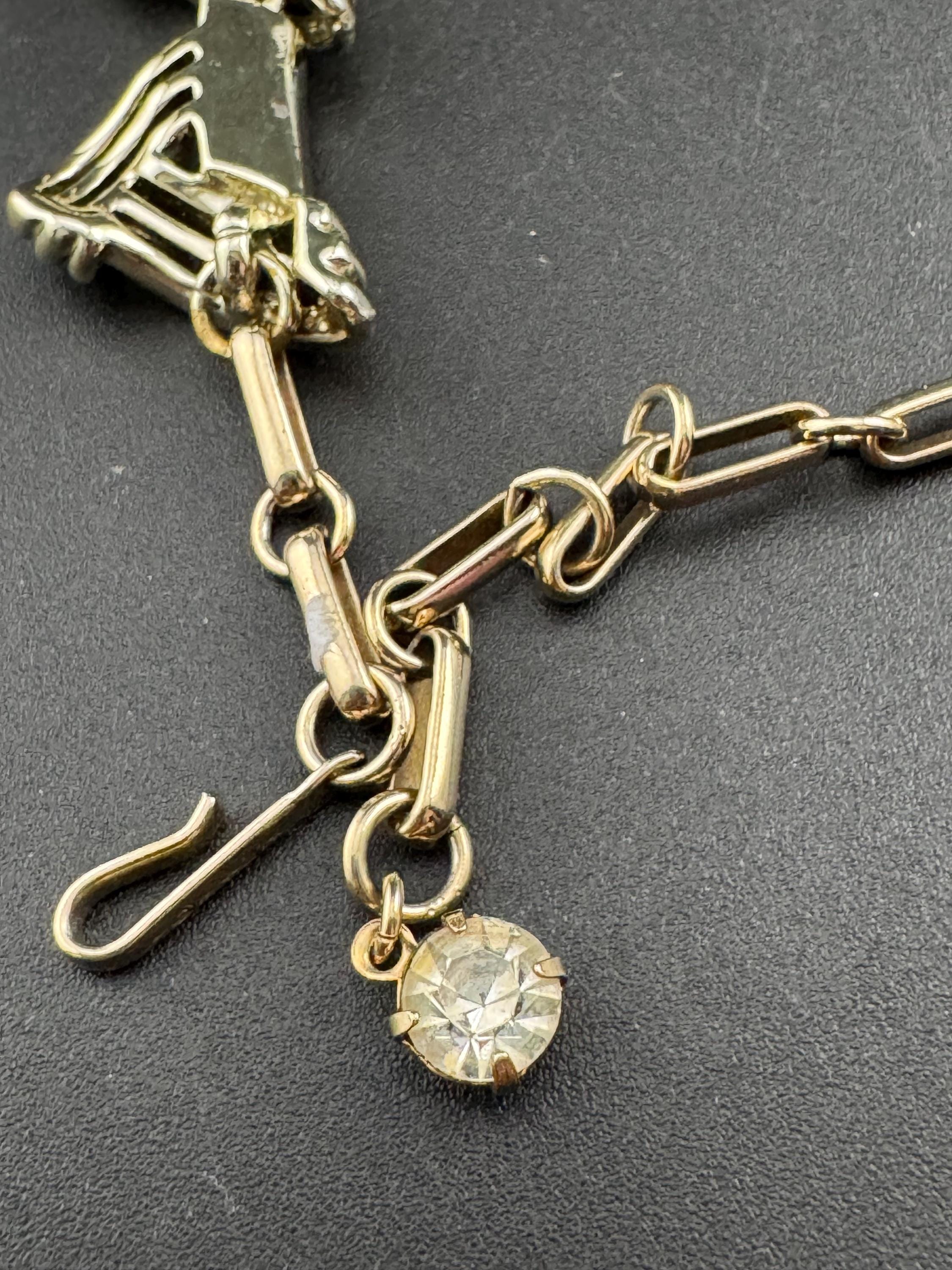signed COROCRAFT gold tone baguette crystal rhinestone panel link choker collar necklace