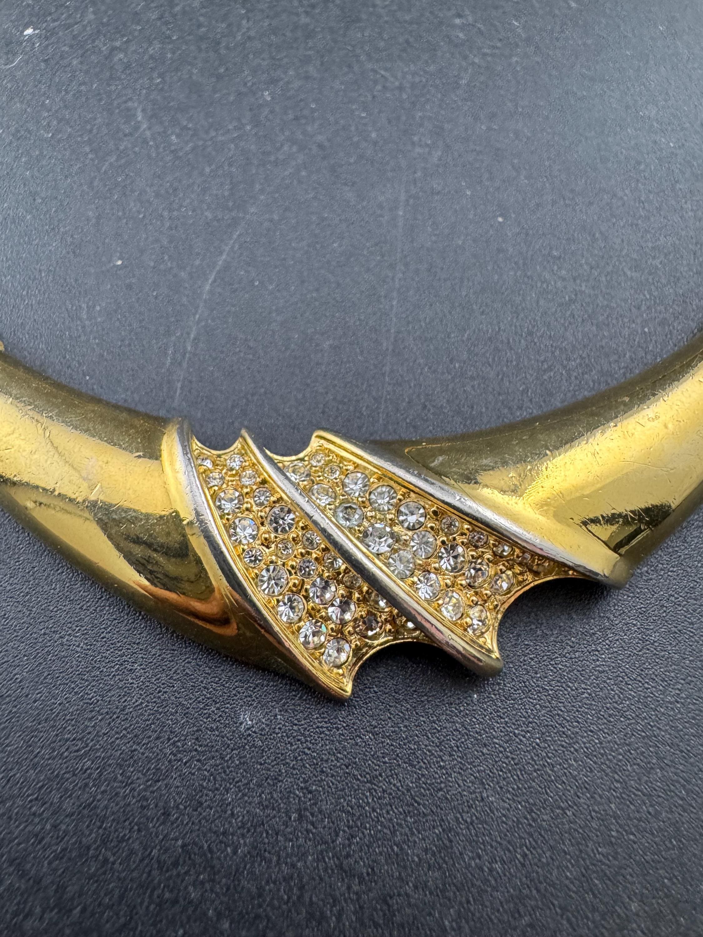 1980s Diamanté Choker Necklace: Vintage Crystal Panel, Gold Tone