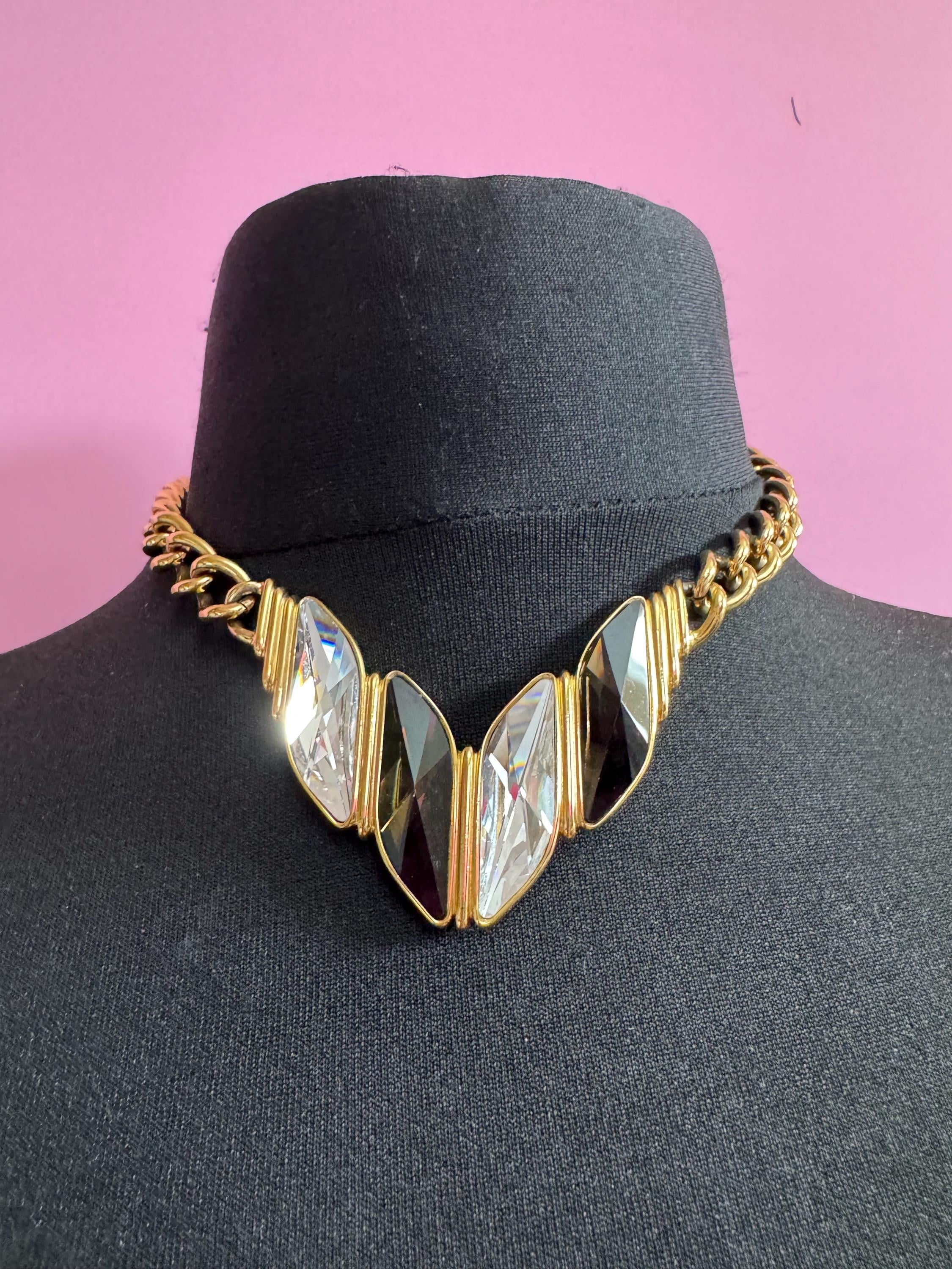 Diamanté Choker Necklace & Clip On Earrings: Gold Tone Jewelry Set