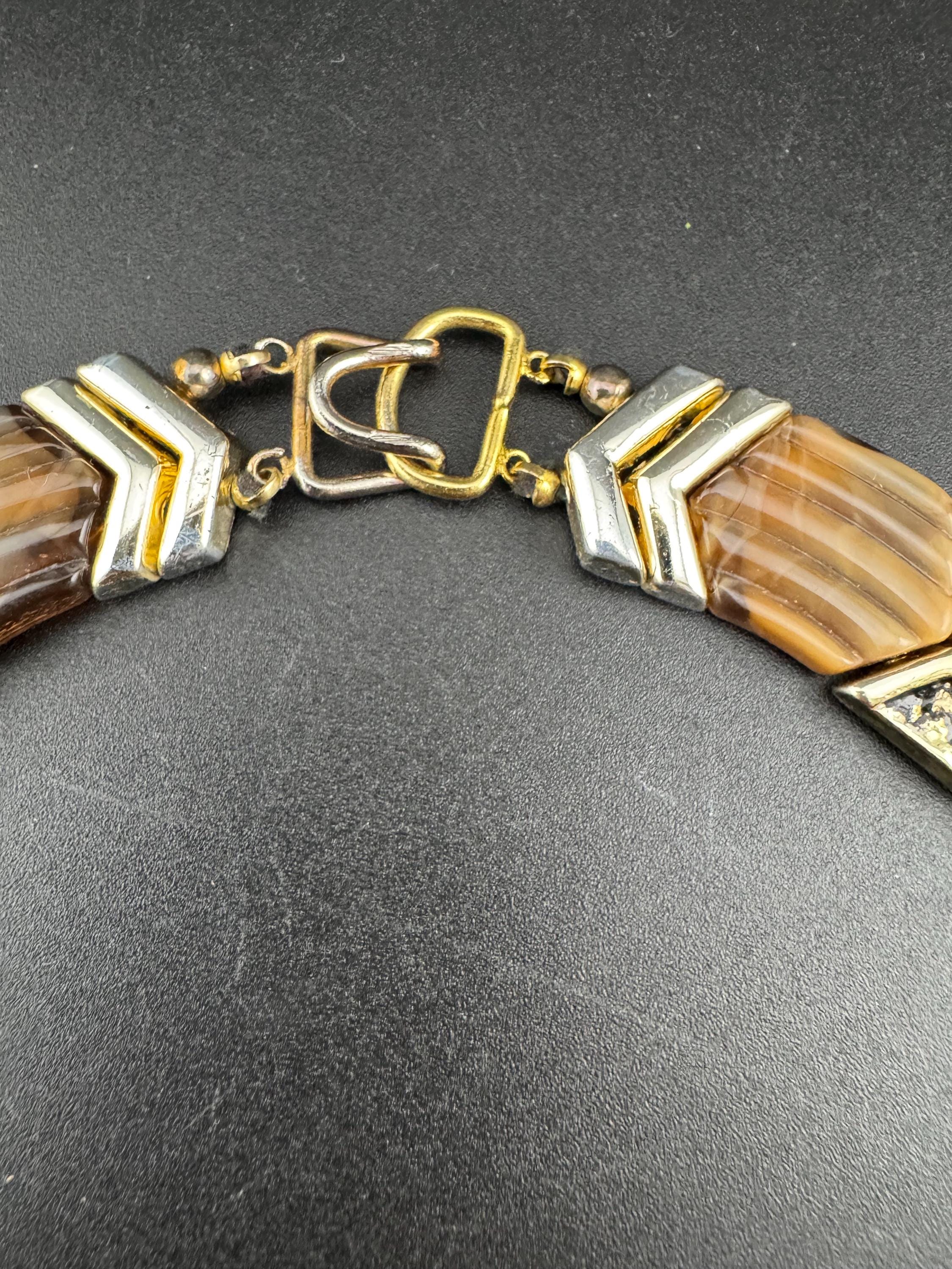Vintage green, red, brown and gold plastic beaded lucite flat choker necklace 45cm, fabulous!