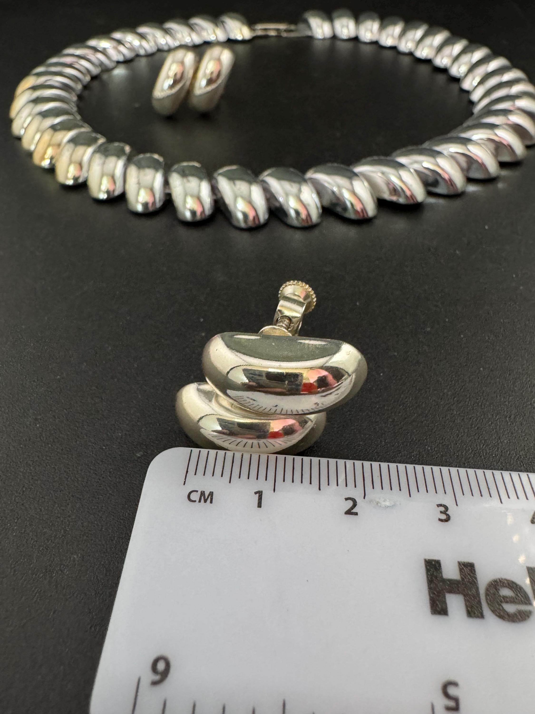 Vintage signed Napier Silver Tone Choker Necklace & Earrings Set