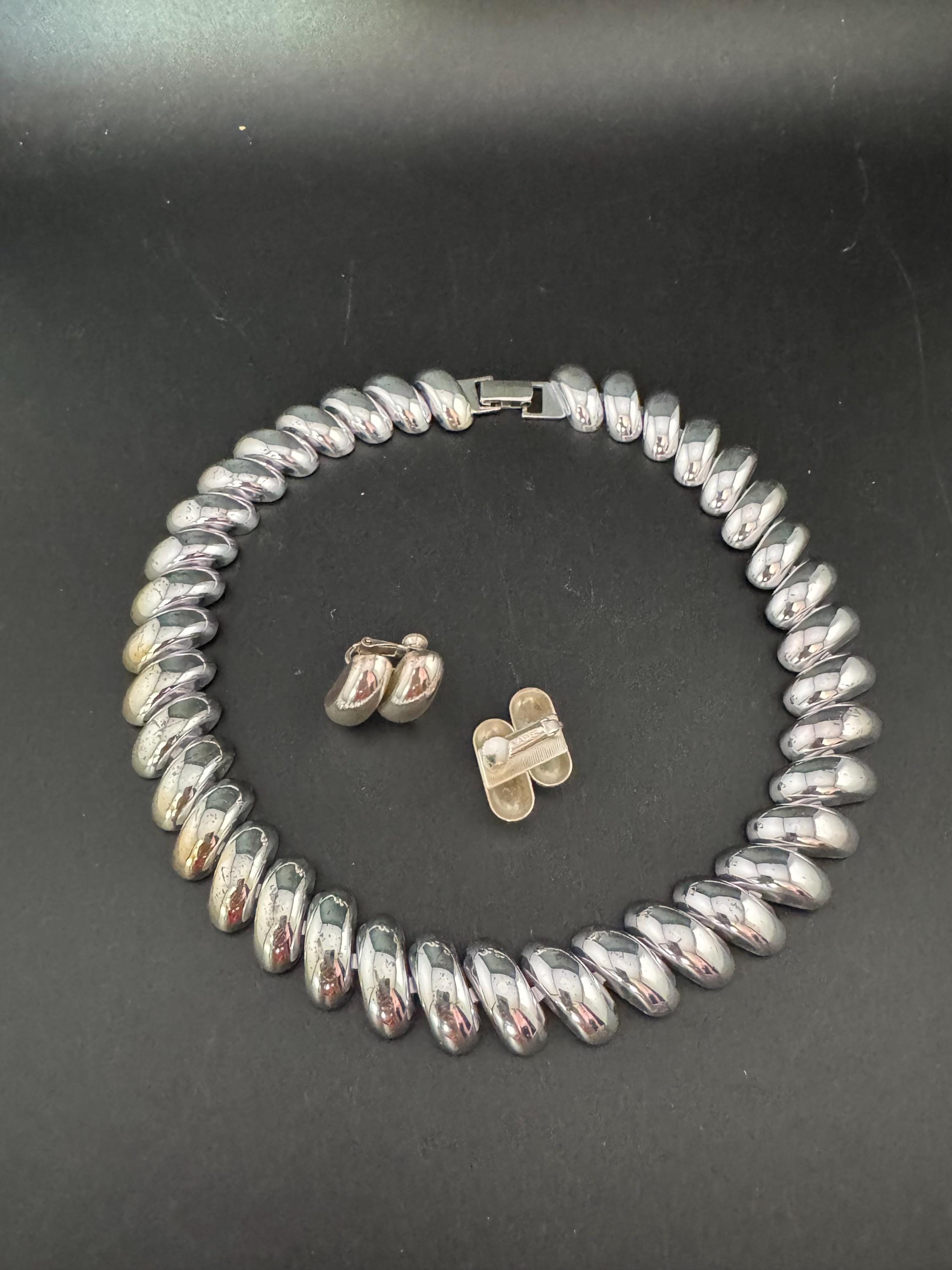 Vintage signed Napier Silver Tone Choker Necklace & Earrings Set