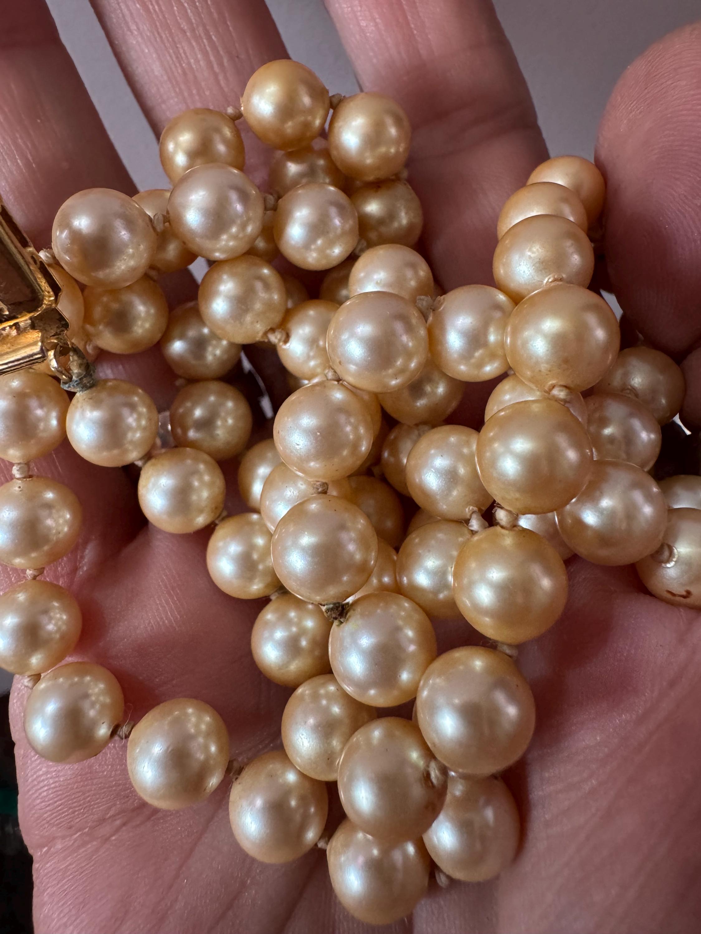Signed MONET Knotted Glass Pearl Necklace - 75cm Gold Clasp