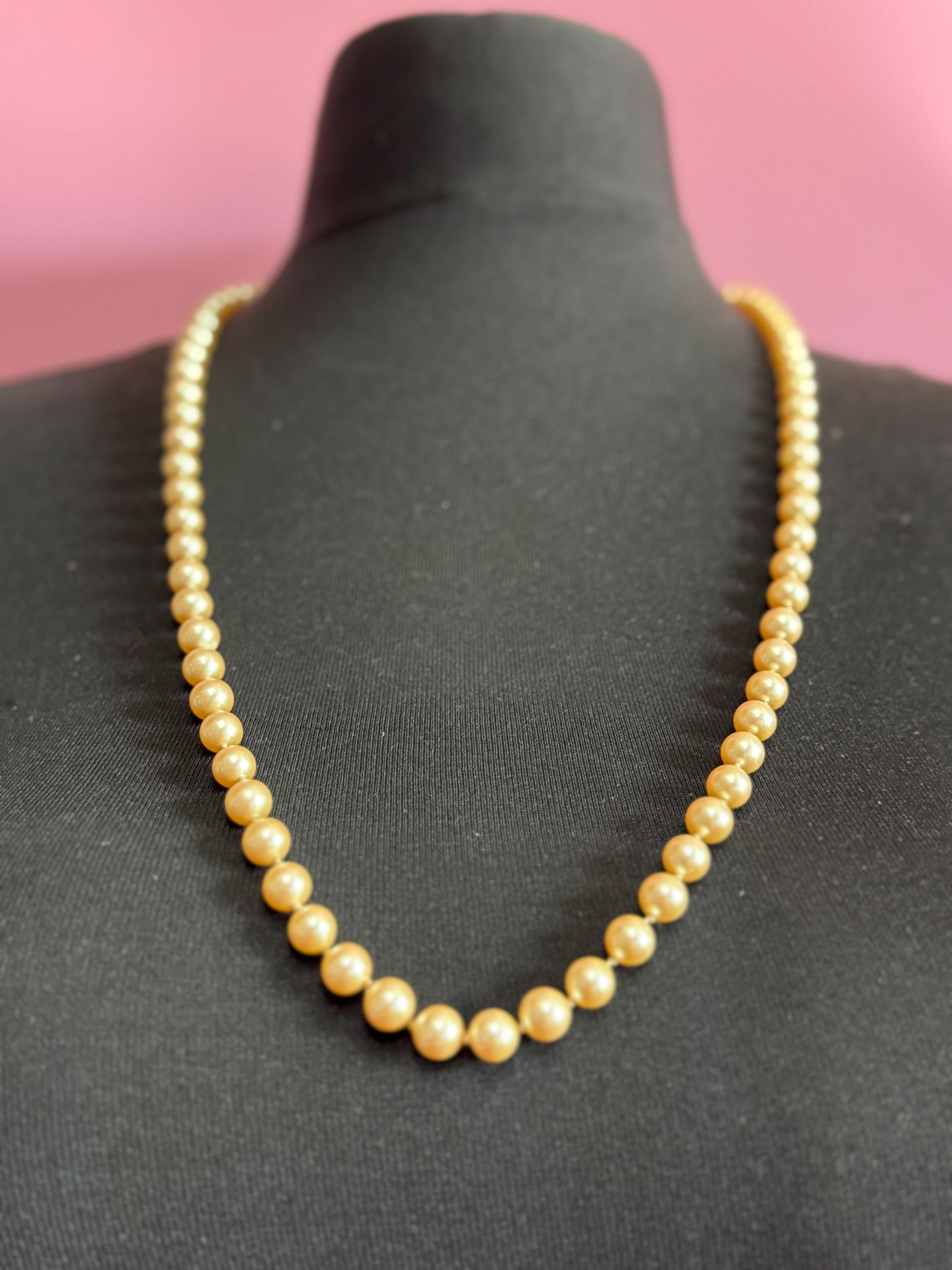 Signed MONET Knotted Glass Pearl Necklace - 75cm Gold Clasp