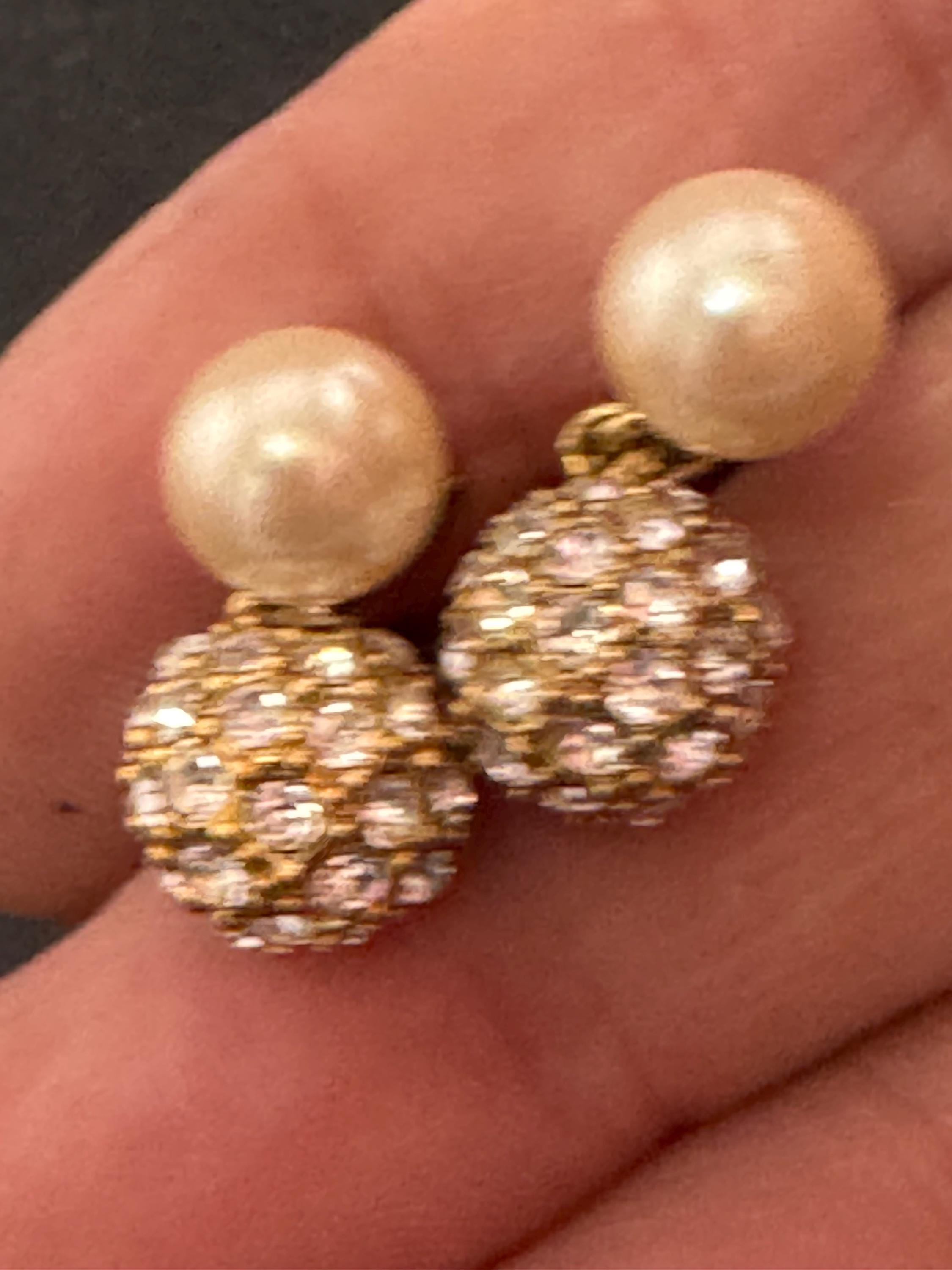 Vintage Monet Gold Plated Faux Pearl Diamanté Clip On Earrings signed