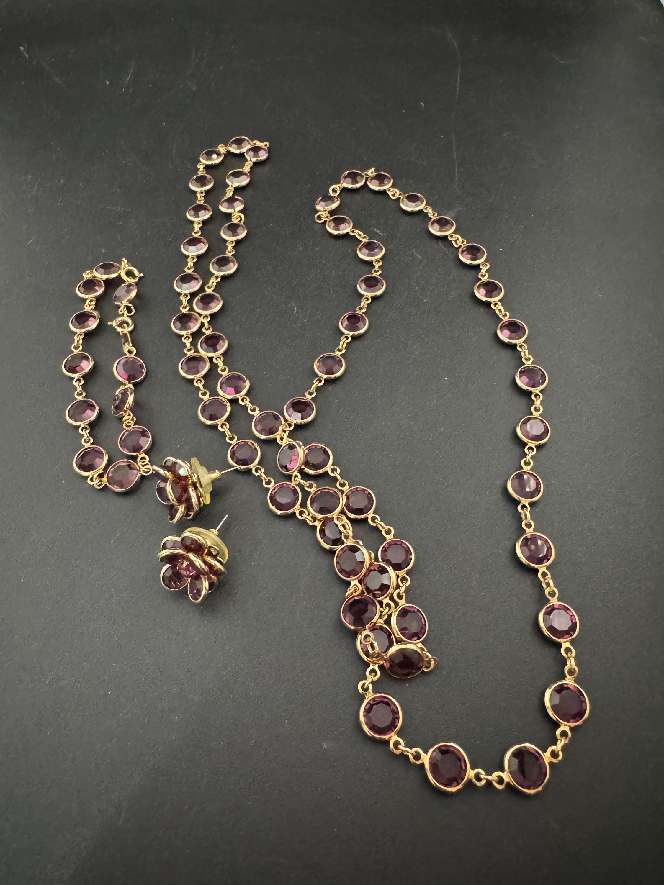 Vintage Purple Crystal Rivière Necklace, Earrings & Bracelet Set - Gold Plated