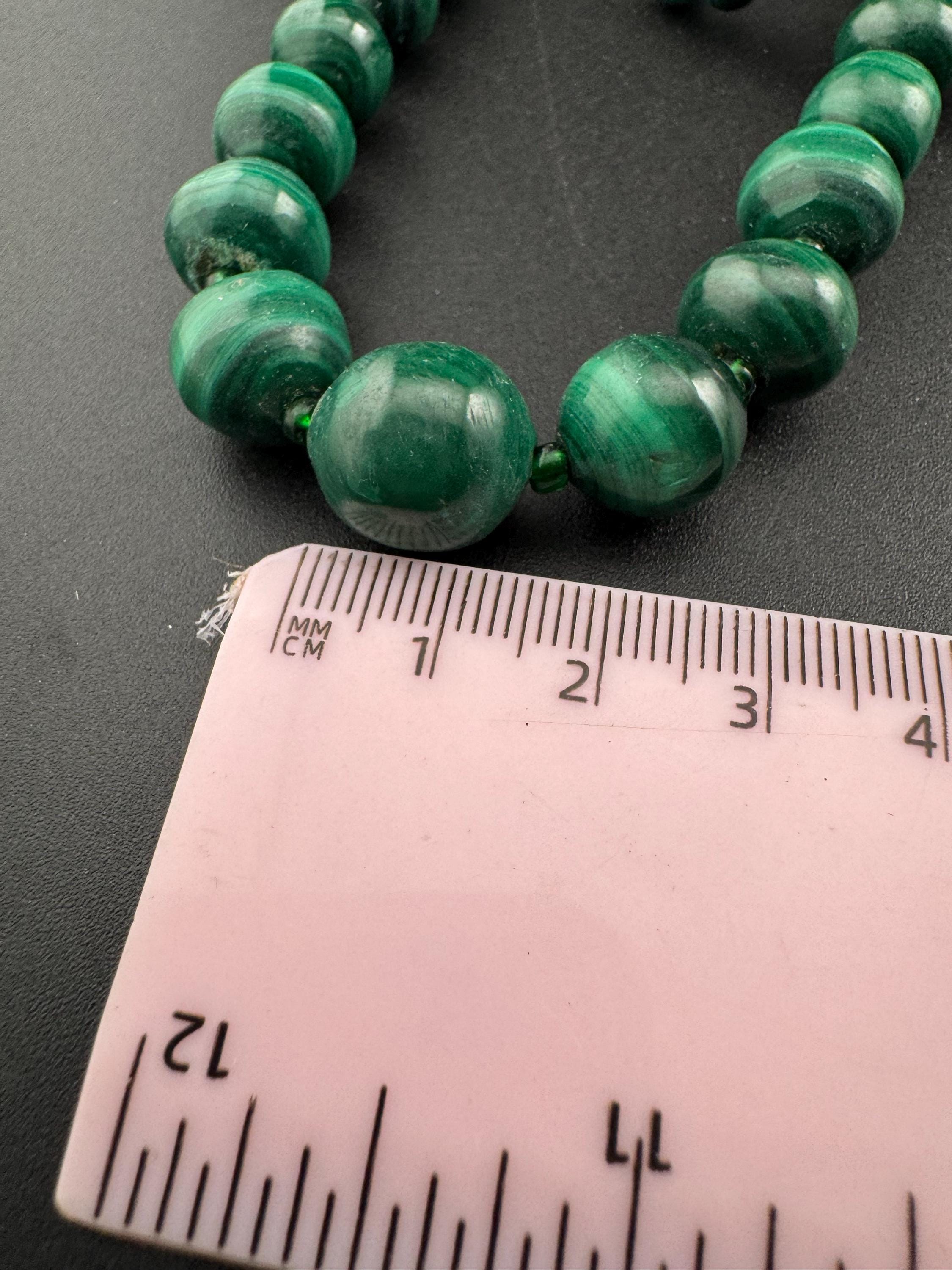 Vintage Green Malachite long Beaded Necklace natural gemstone beads 52cm