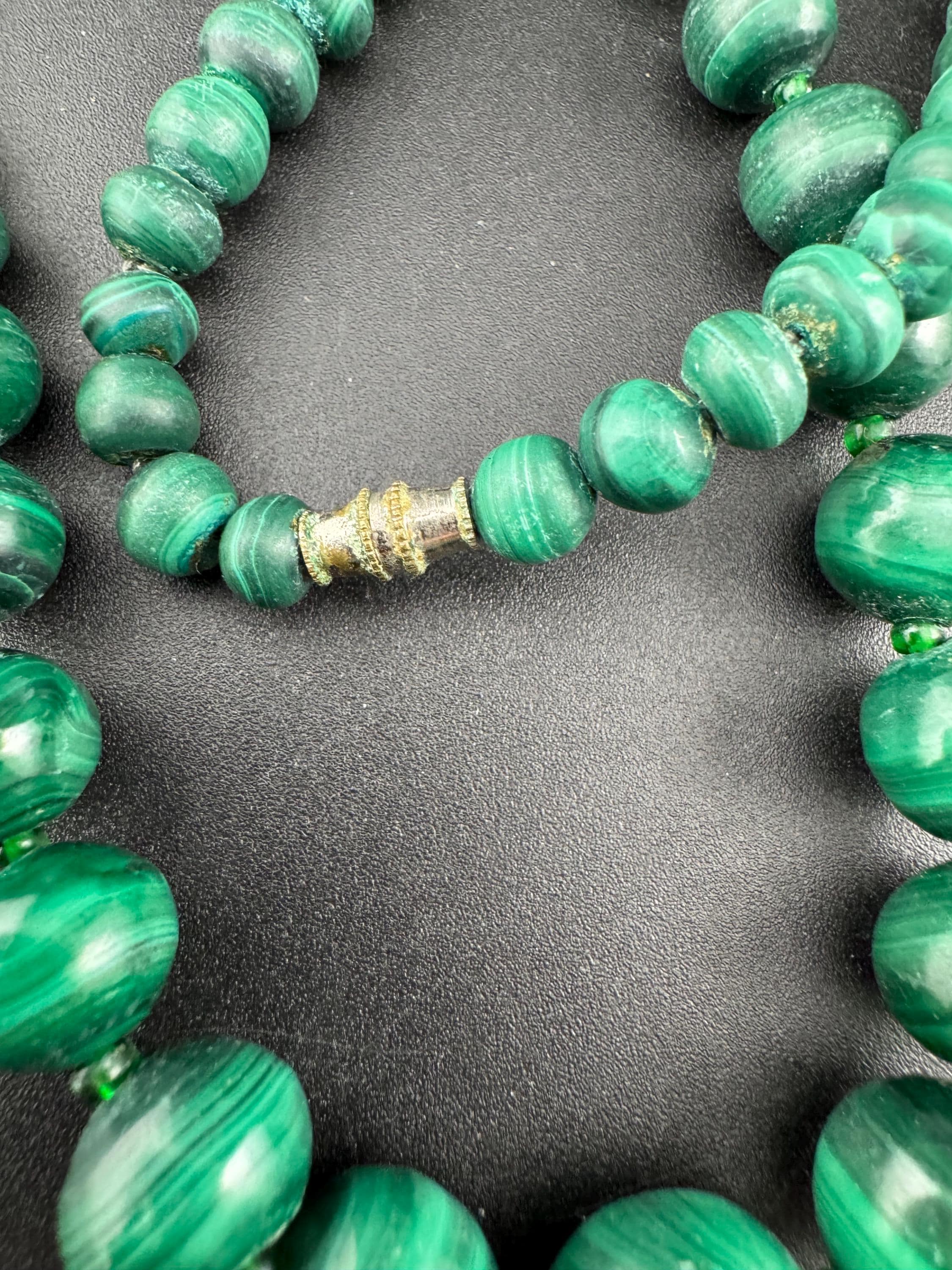 Vintage Green Malachite long Beaded Necklace natural gemstone beads 52cm
