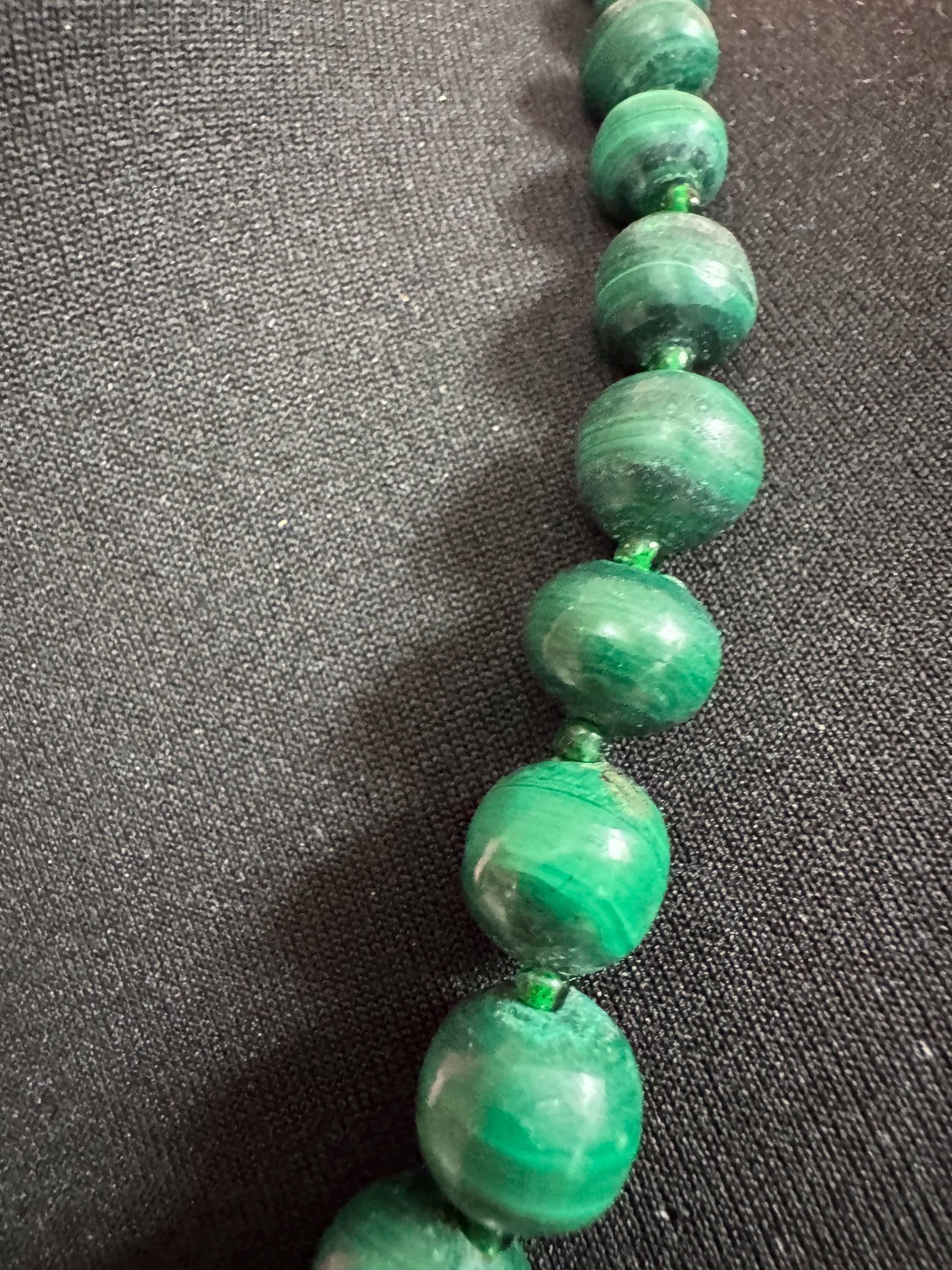 Vintage Green Malachite long Beaded Necklace natural gemstone beads 52cm