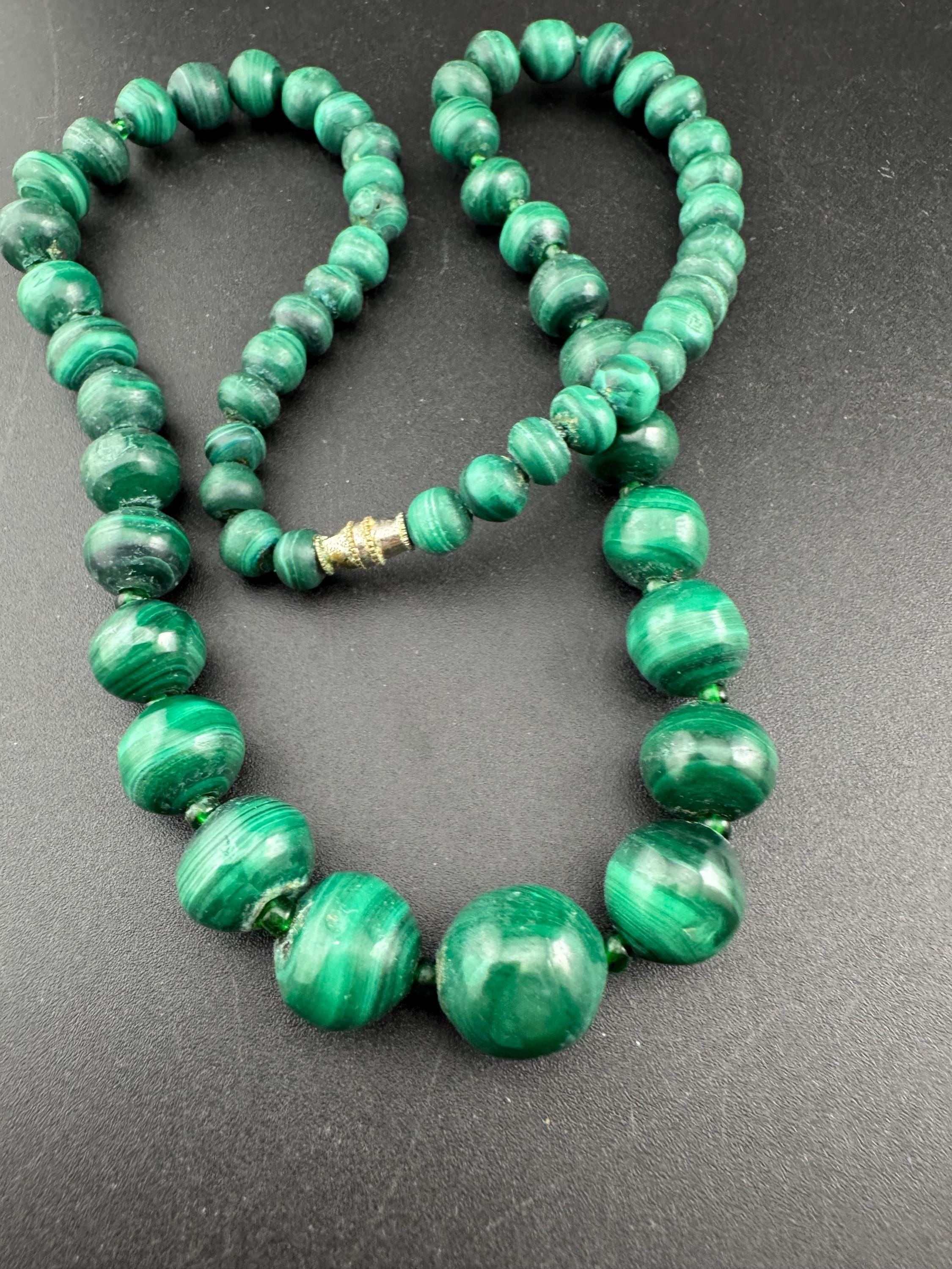 Vintage Green Malachite long Beaded Necklace natural gemstone beads 52cm