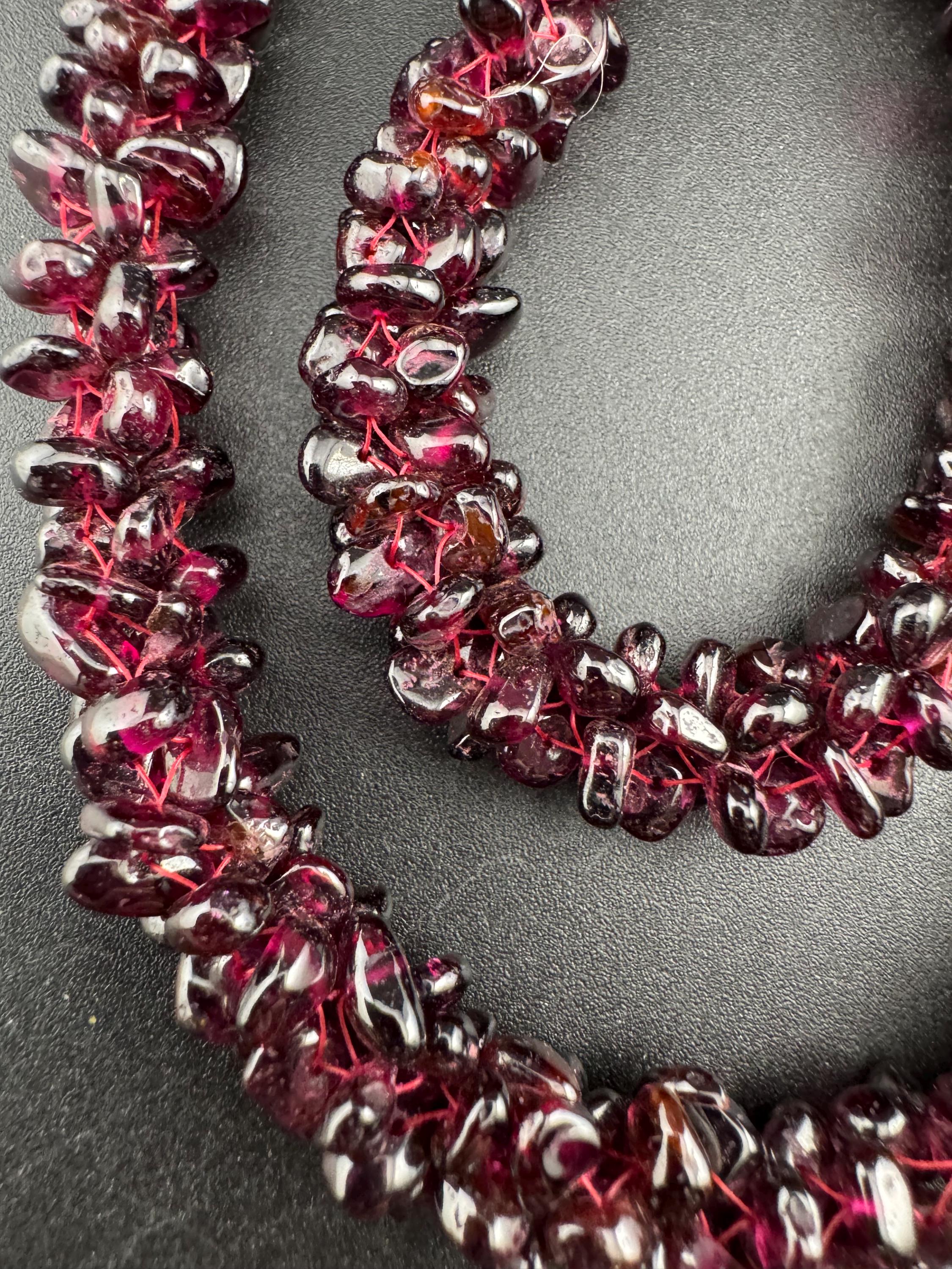 Antique Art Deco natural garnet red purple gemstone beaded necklace 64cm