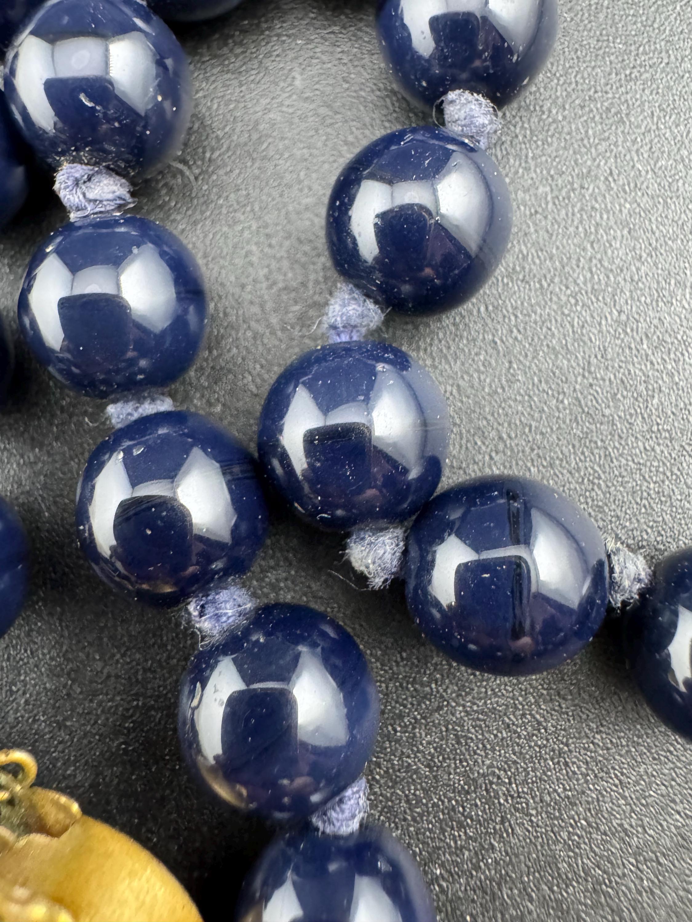 Vintage dark navy blue gemstone  beaded collar necklace mid century