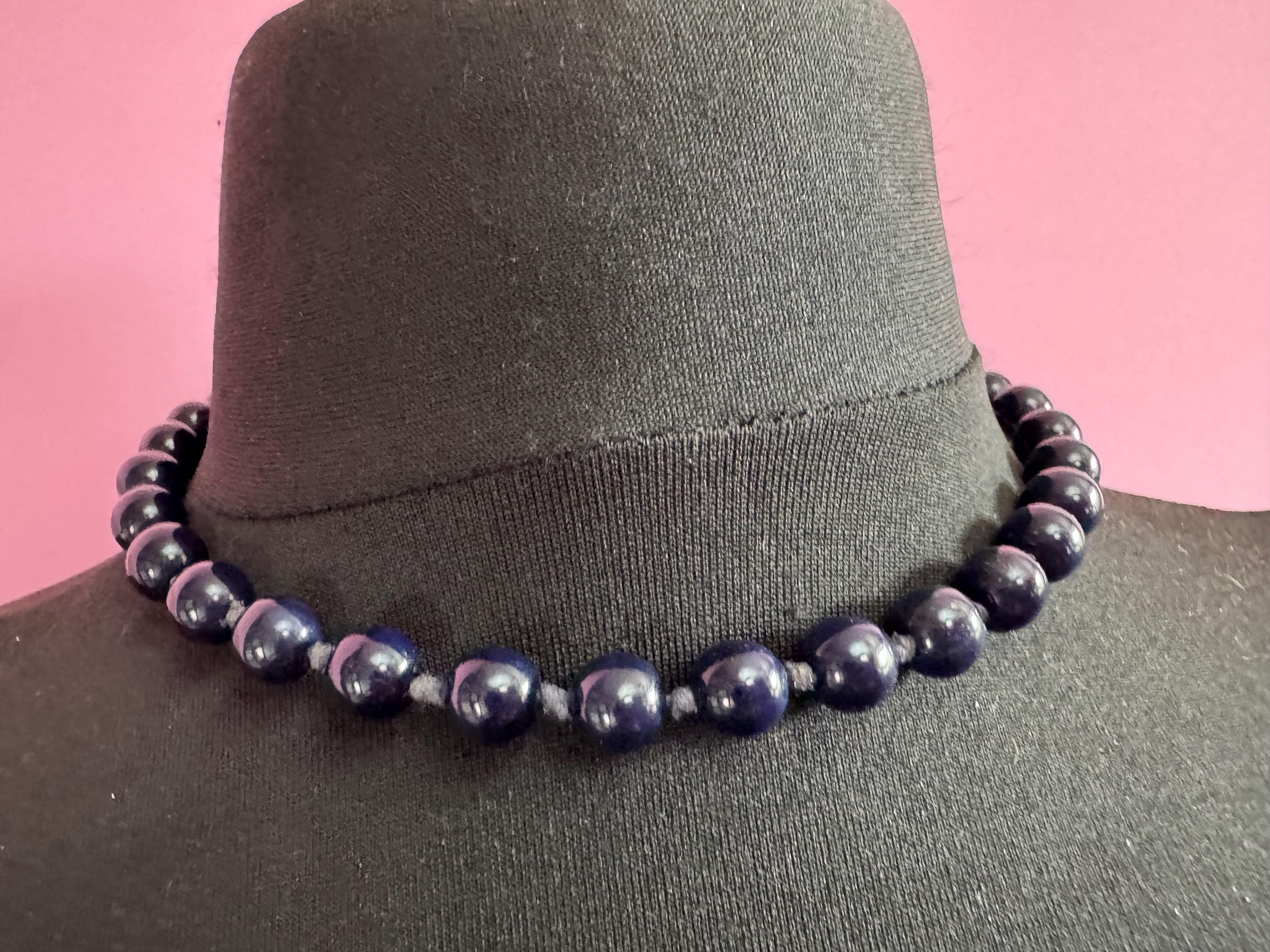 Vintage dark navy blue gemstone  beaded collar necklace mid century