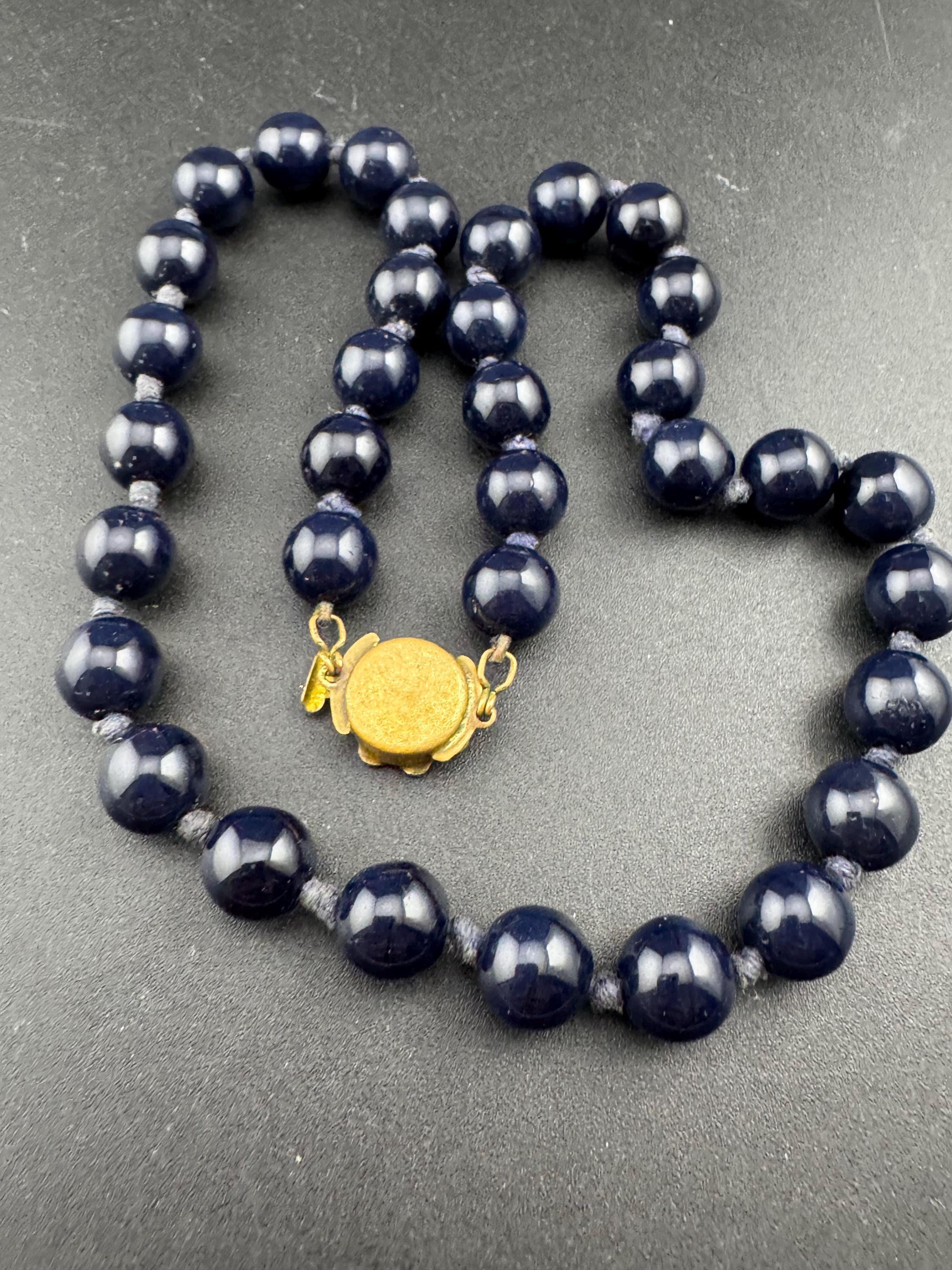 Vintage dark navy blue gemstone  beaded collar necklace mid century