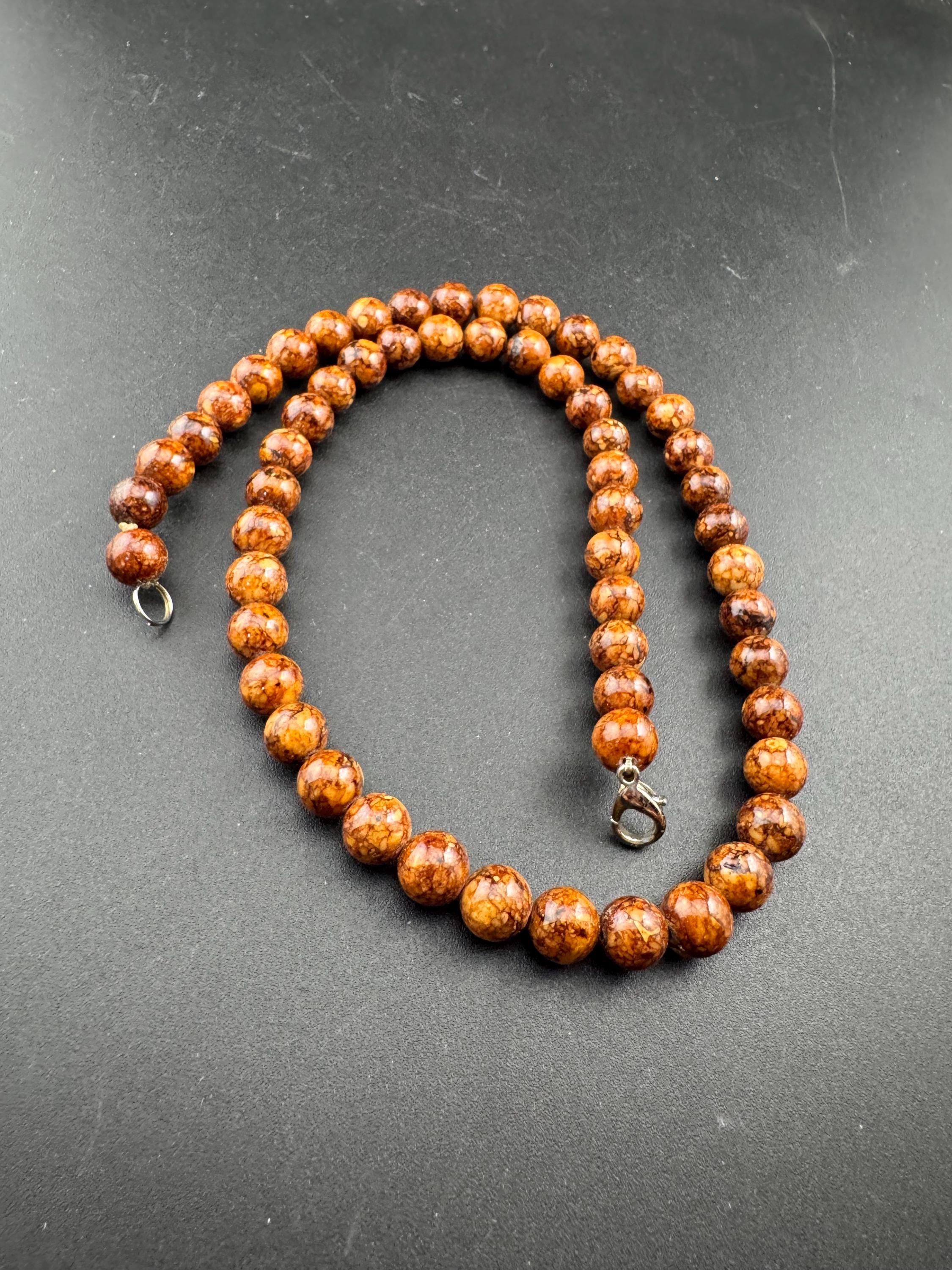 Vintage brown Beaded collar Necklace natural gemstone agate beads 47cm