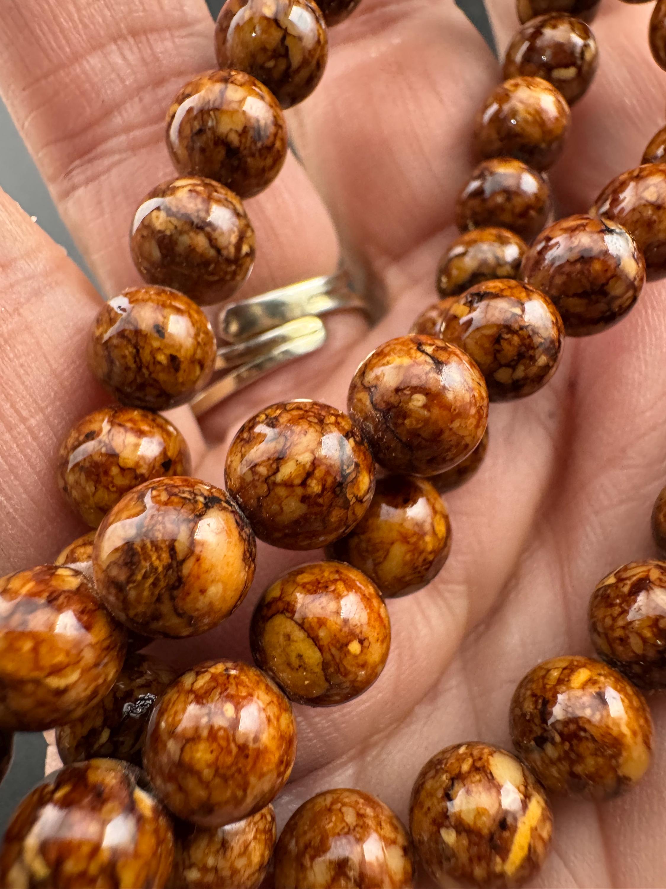 Vintage brown Beaded collar Necklace natural gemstone agate beads 47cm