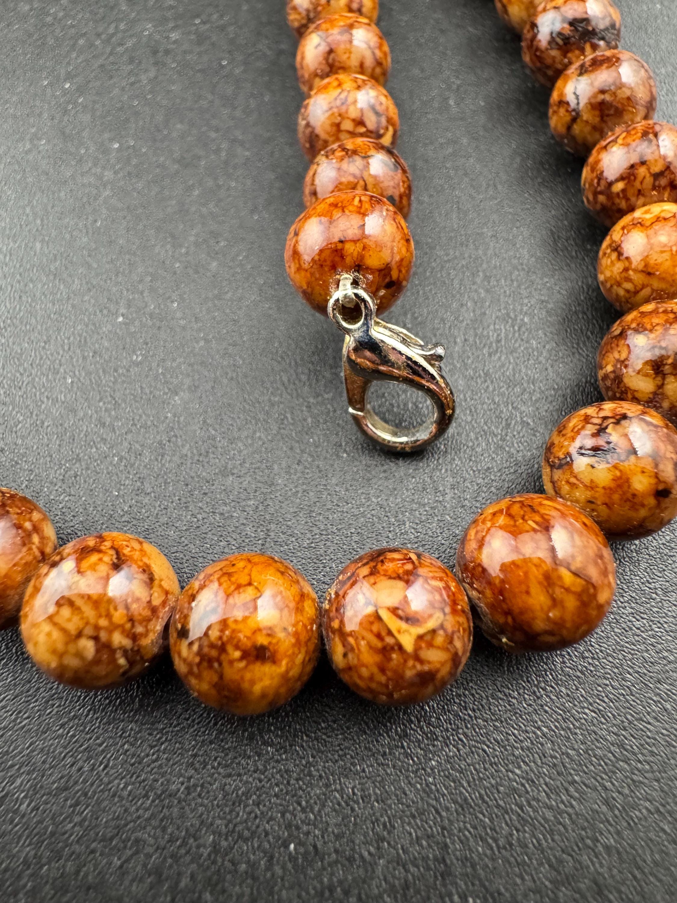 Vintage brown Beaded collar Necklace natural gemstone agate beads 47cm