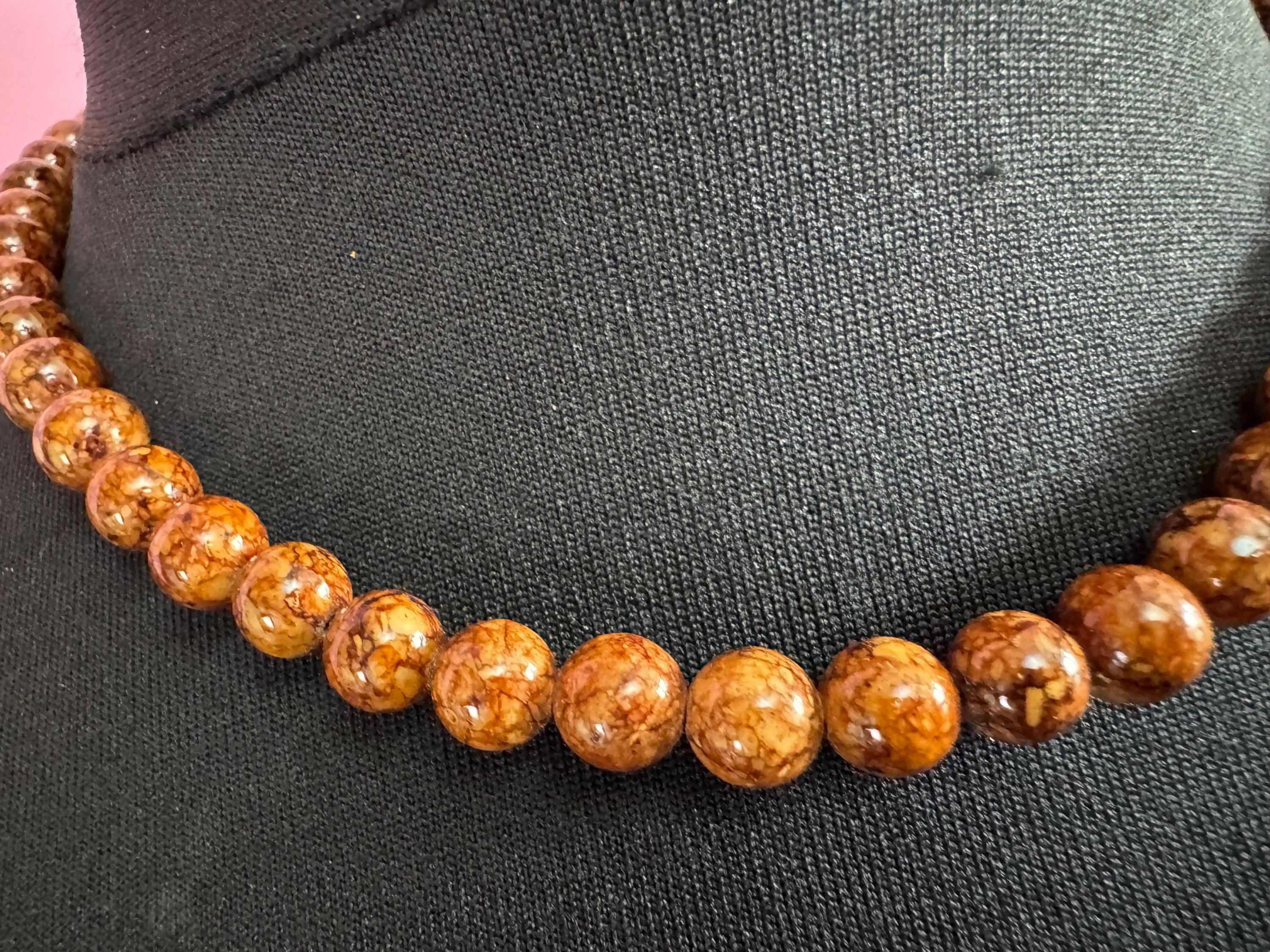 Vintage brown Beaded collar Necklace natural gemstone agate beads 47cm
